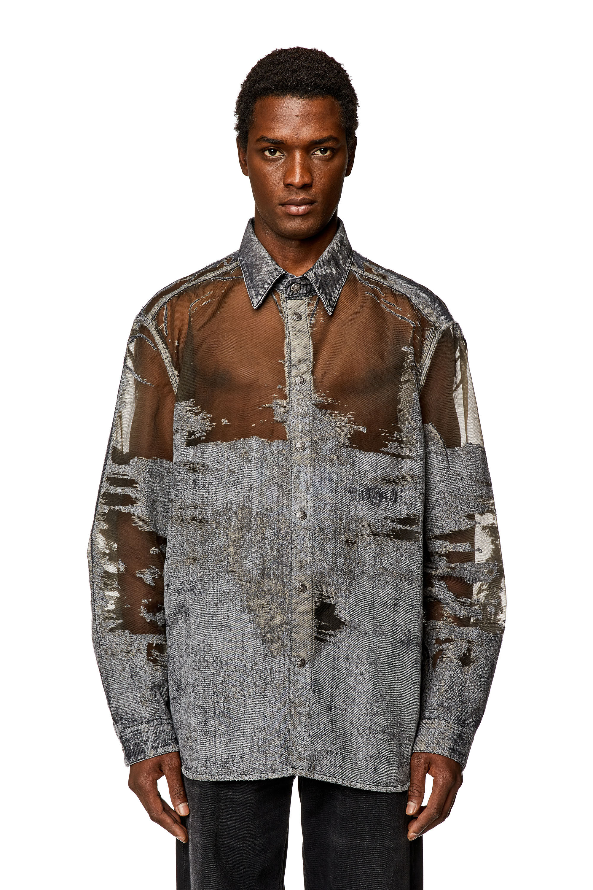Men's Denim shirt with devoré | Grey | Diesel