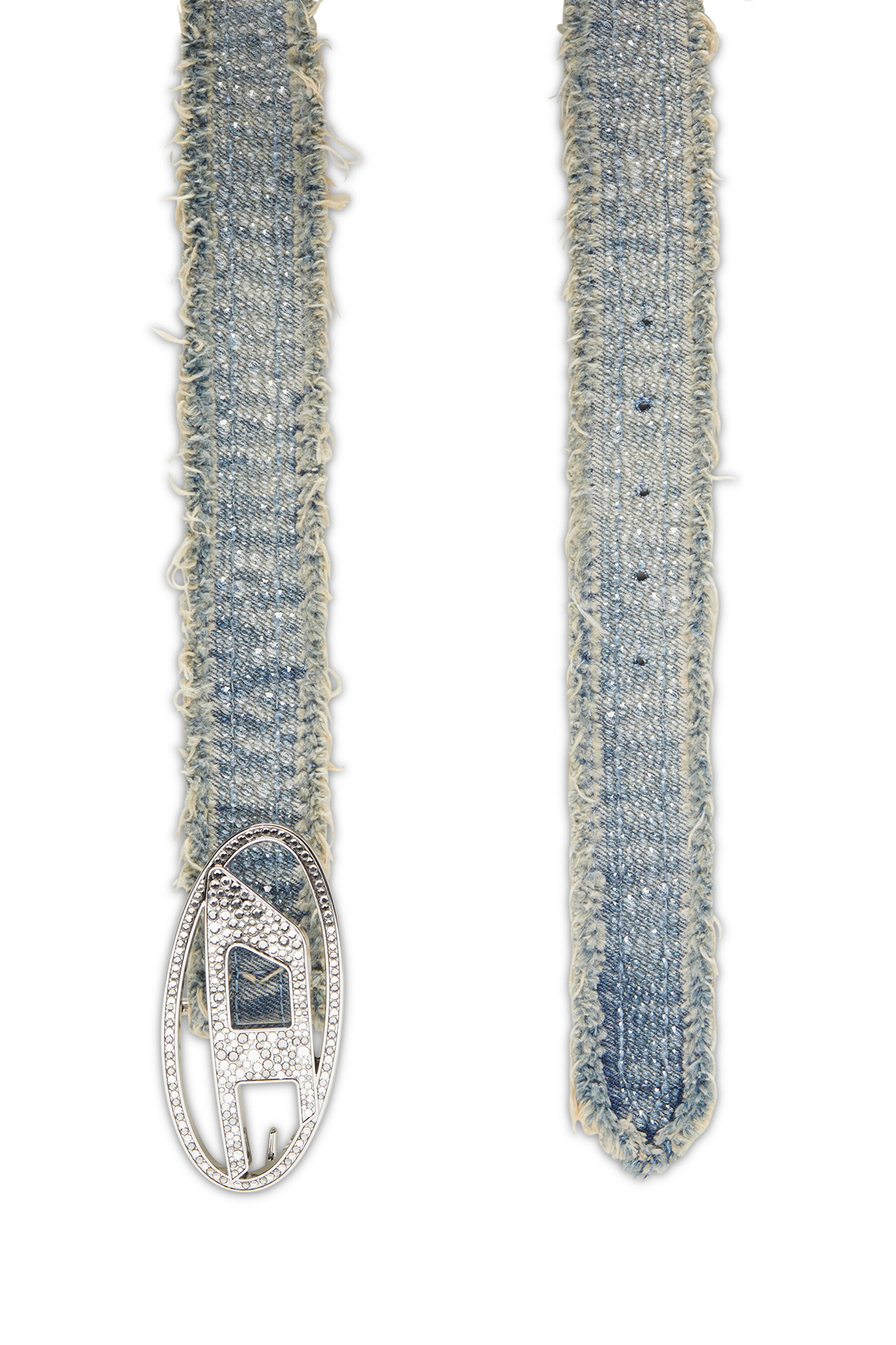 Diesel - B-1DR STRASS, Ceinture en denim doublé de cuir avec cristaux Femme in Bleu - 2