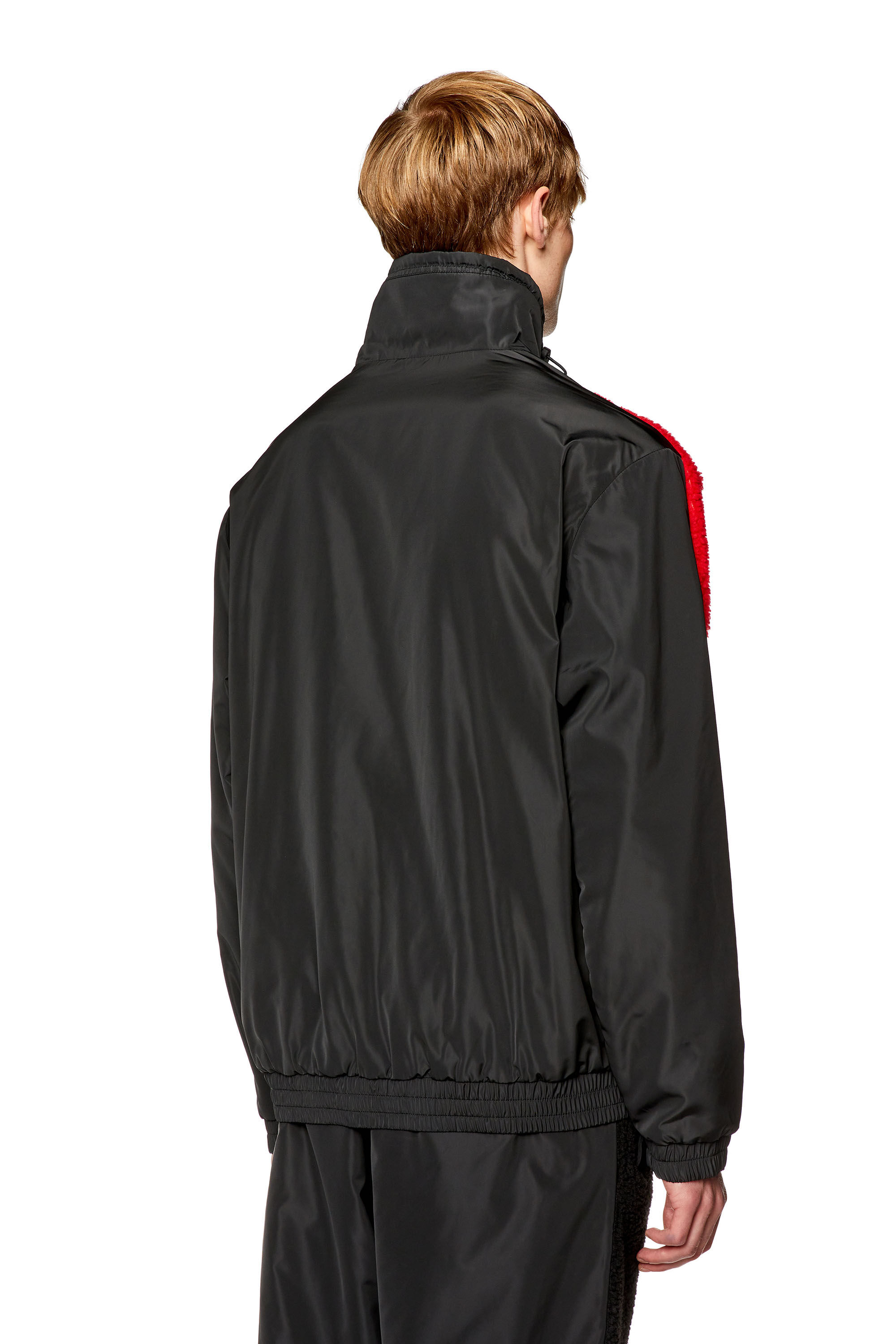 Diesel - S-OVADY, Male's Track jacket in nylon and teddy fleece in Black/Red - 4