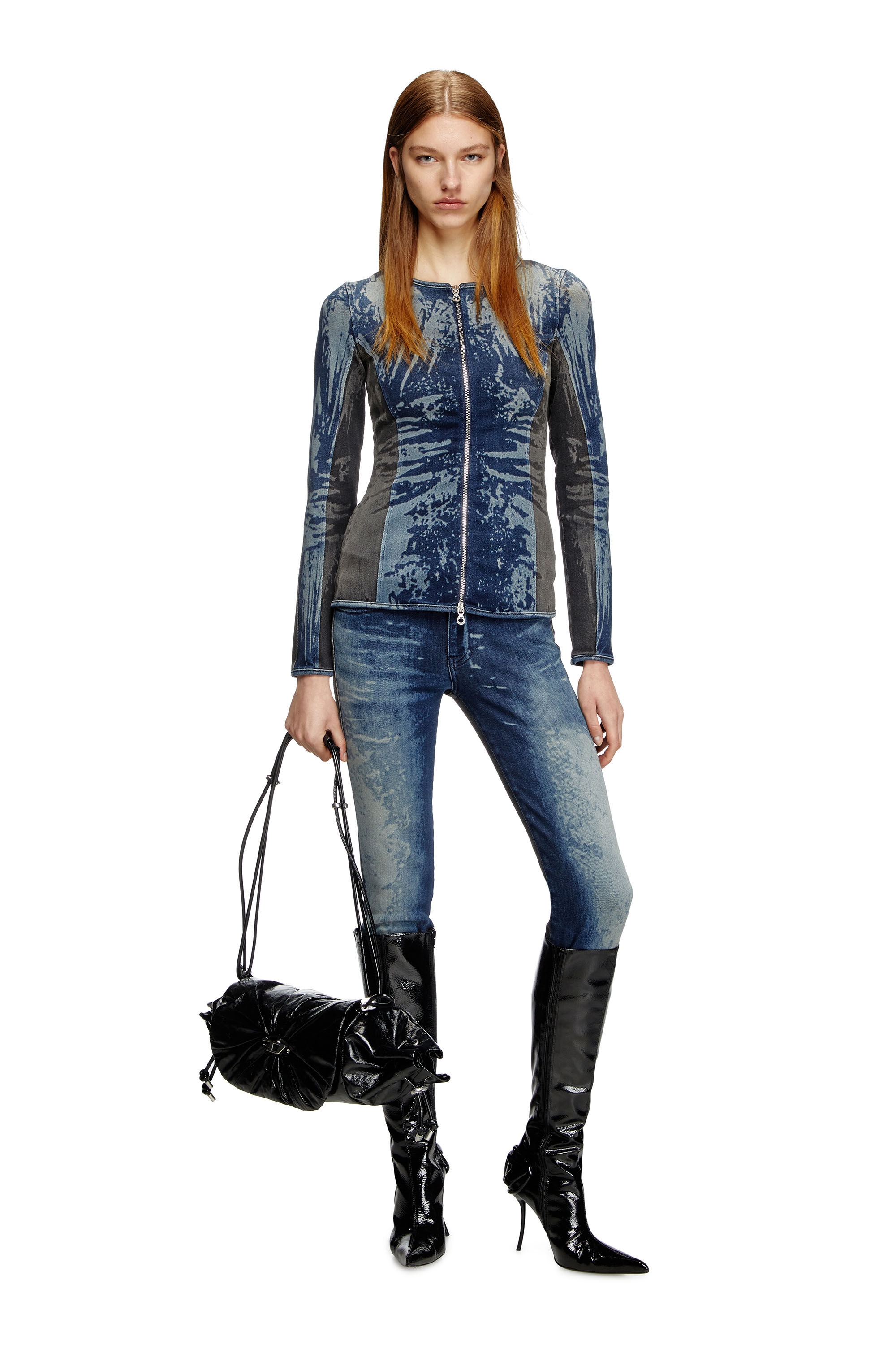 Diesel - DE-GARY-S, Female's Zipped top in bicolour denim in Dark Blue - 1