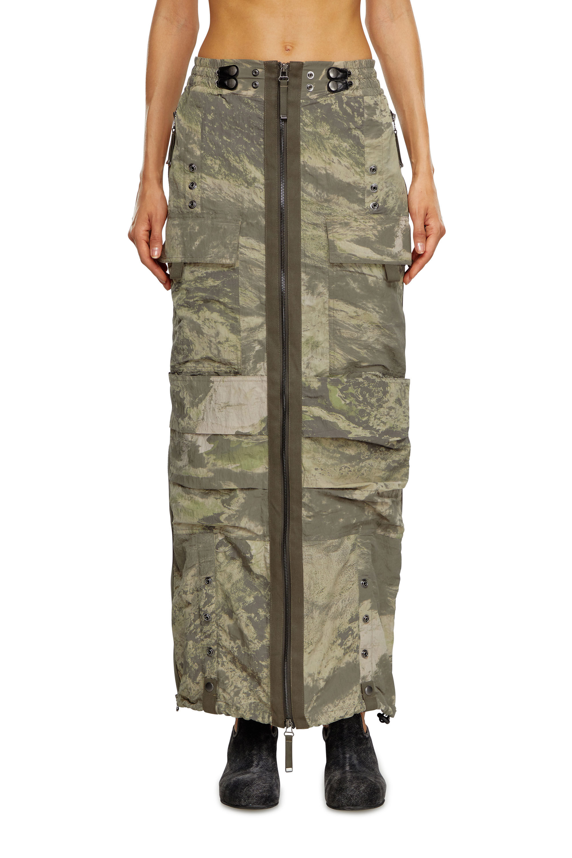 Diesel - O-CREP-N1, Female Long skirt with cargo pockets in Green - Image 3
