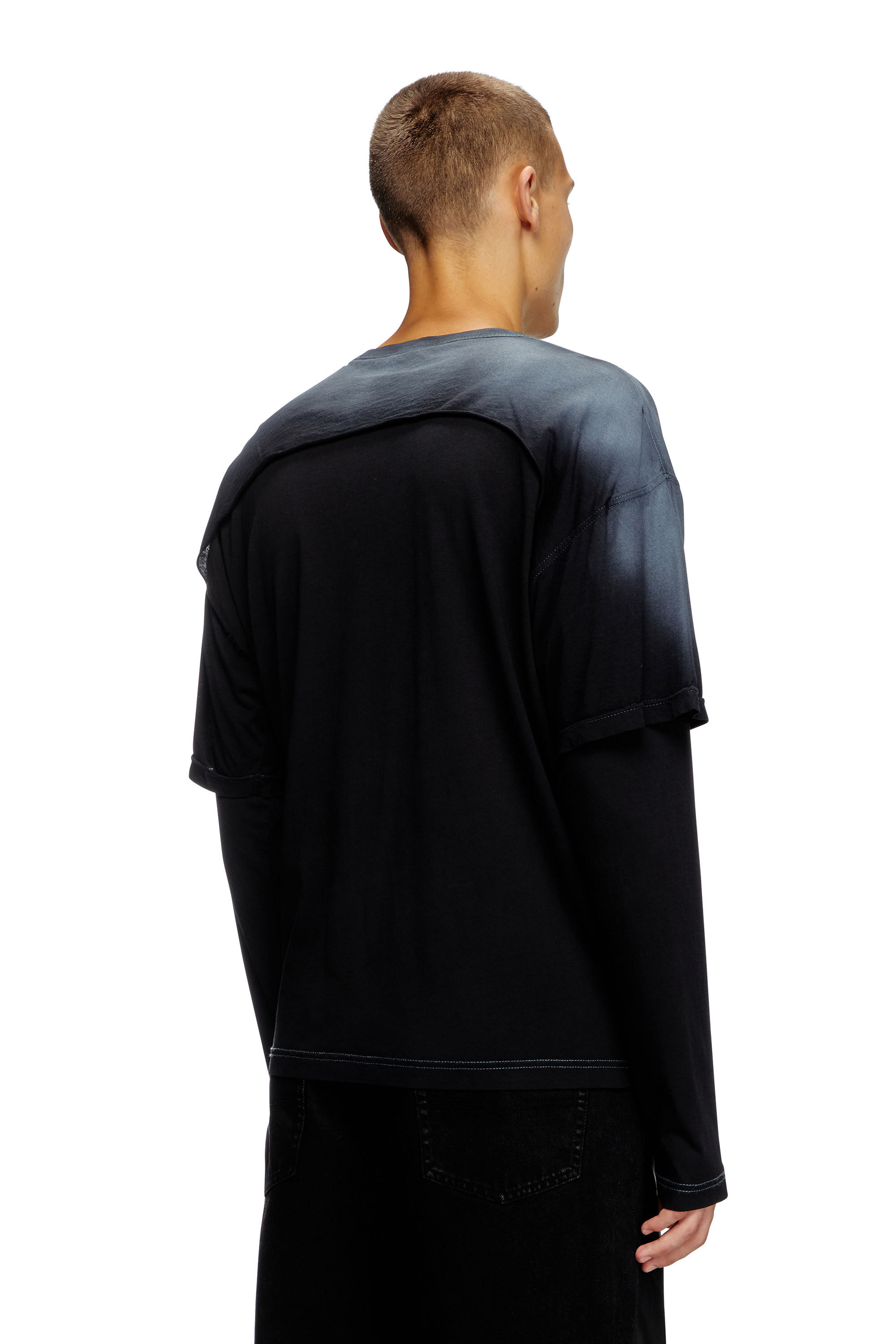 Diesel - T-BESH-CUT, Male's Destroyed layered long-sleeve T-shirt in Black - 4