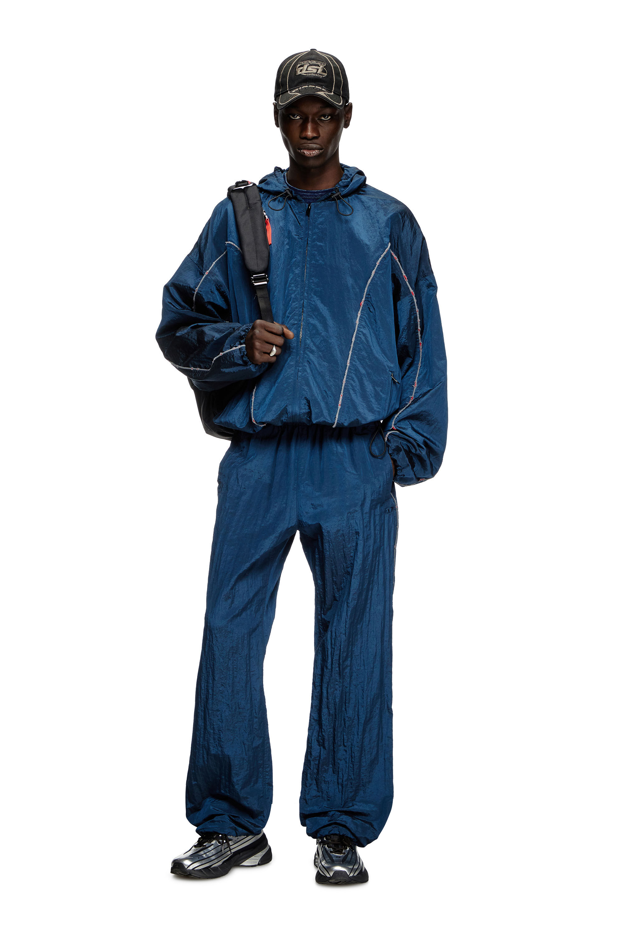 Diesel - J-ANTHEIT, Male's Windbreaker with destroyed piping in Blue - 1