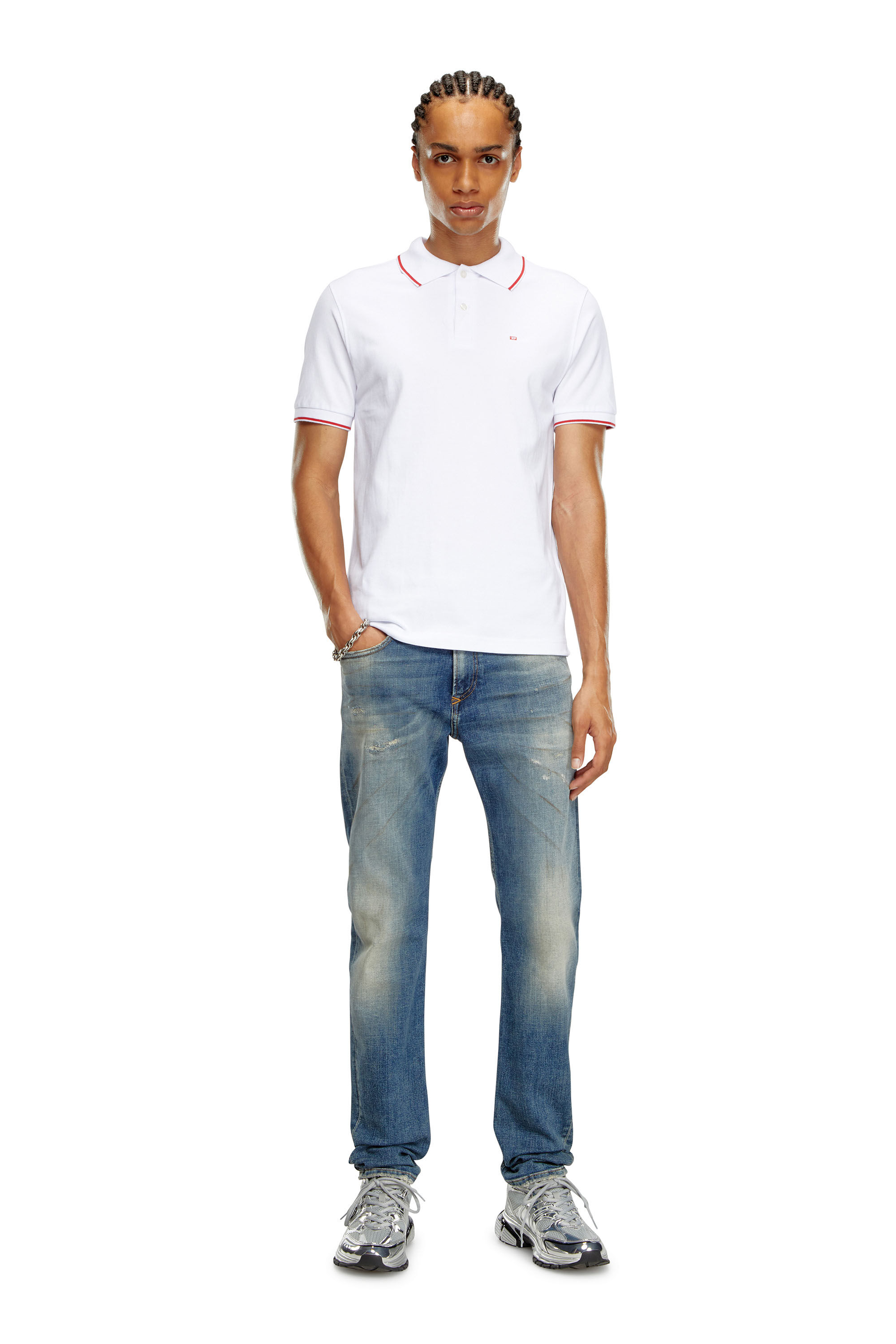 Diesel - T-FERRY-MICRODIV, Male's Polo shirt with micro Diesel embroidery in White - 1