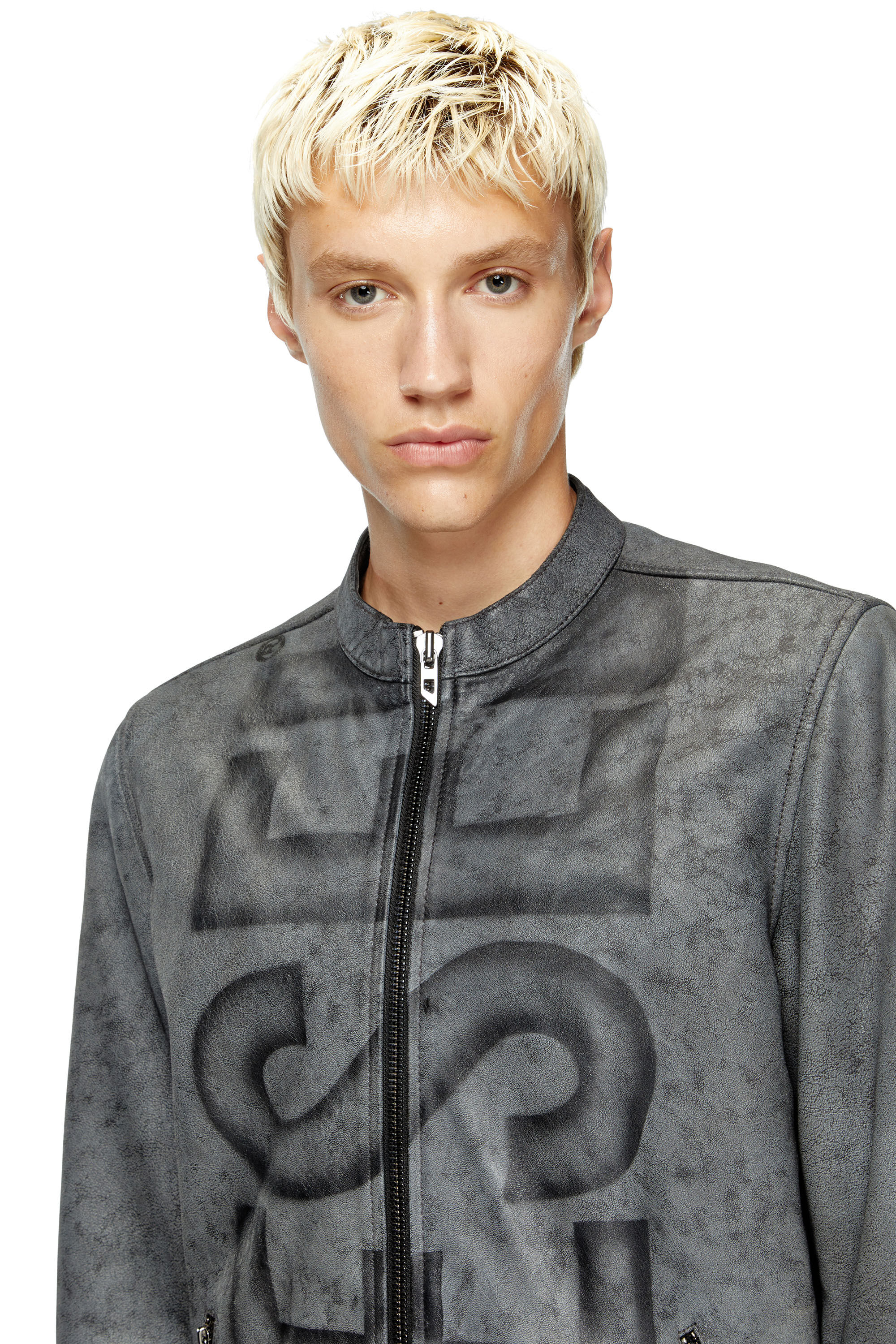 Diesel - L-EVERT-A, Veste de motard en cuir traité avec logo délavé Homme in Gris - 4