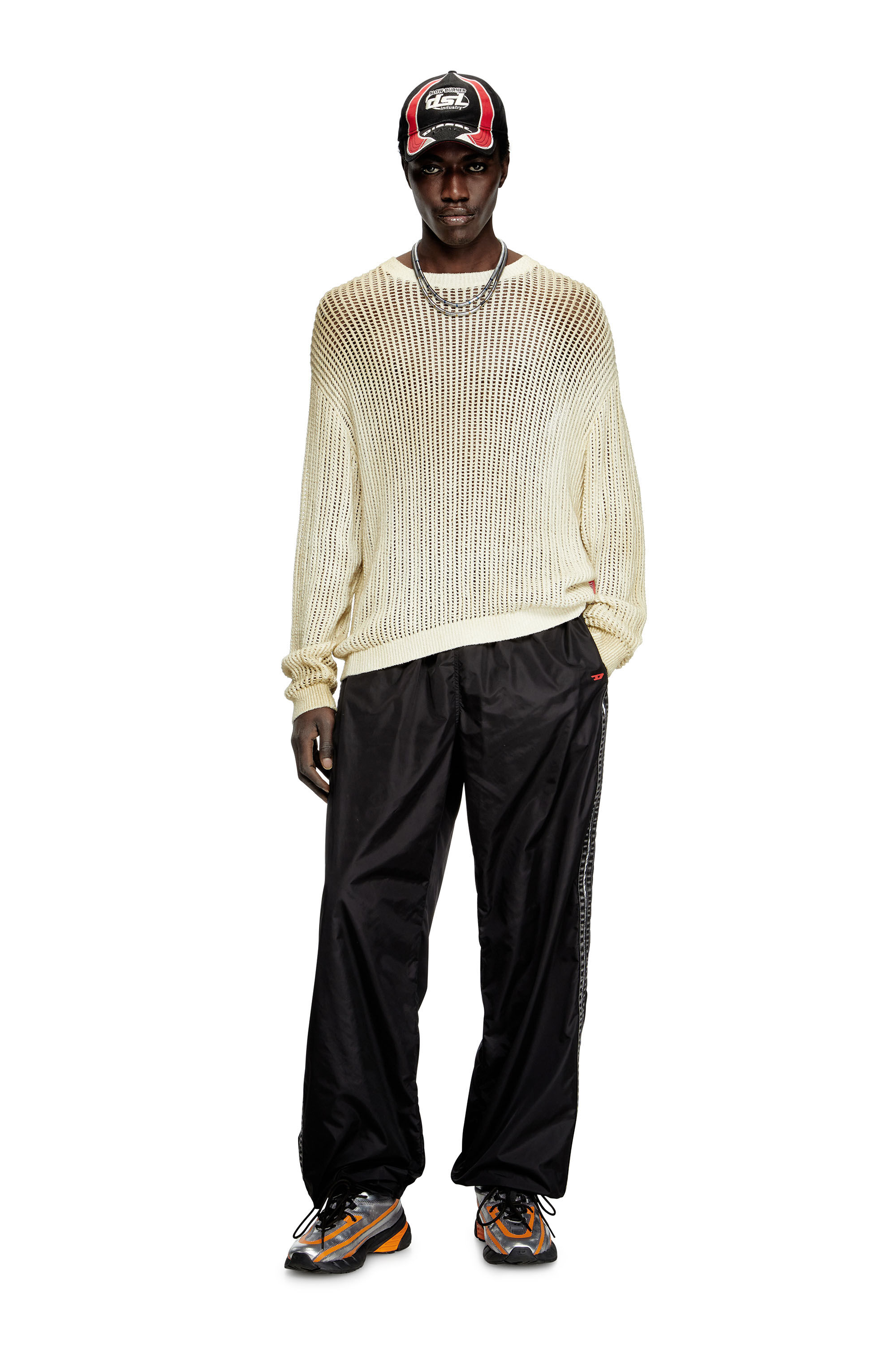 Diesel - K-SKUAT, Male's Open-knit jumper with distressed effect in Beige - 1