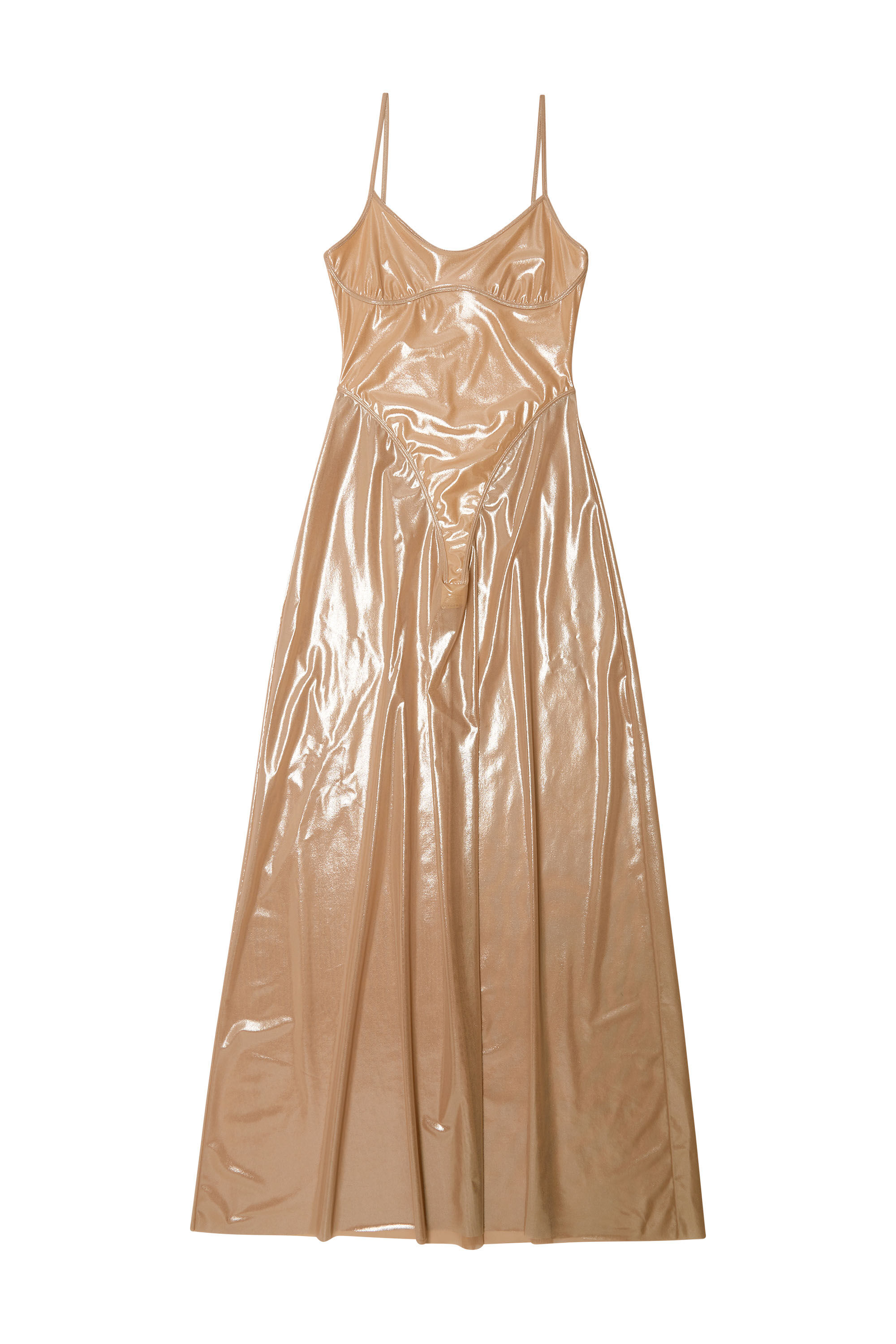 Diesel - D-ROONEY, Female Long slip dress in shiny stretch tulle in Pink - Image 2