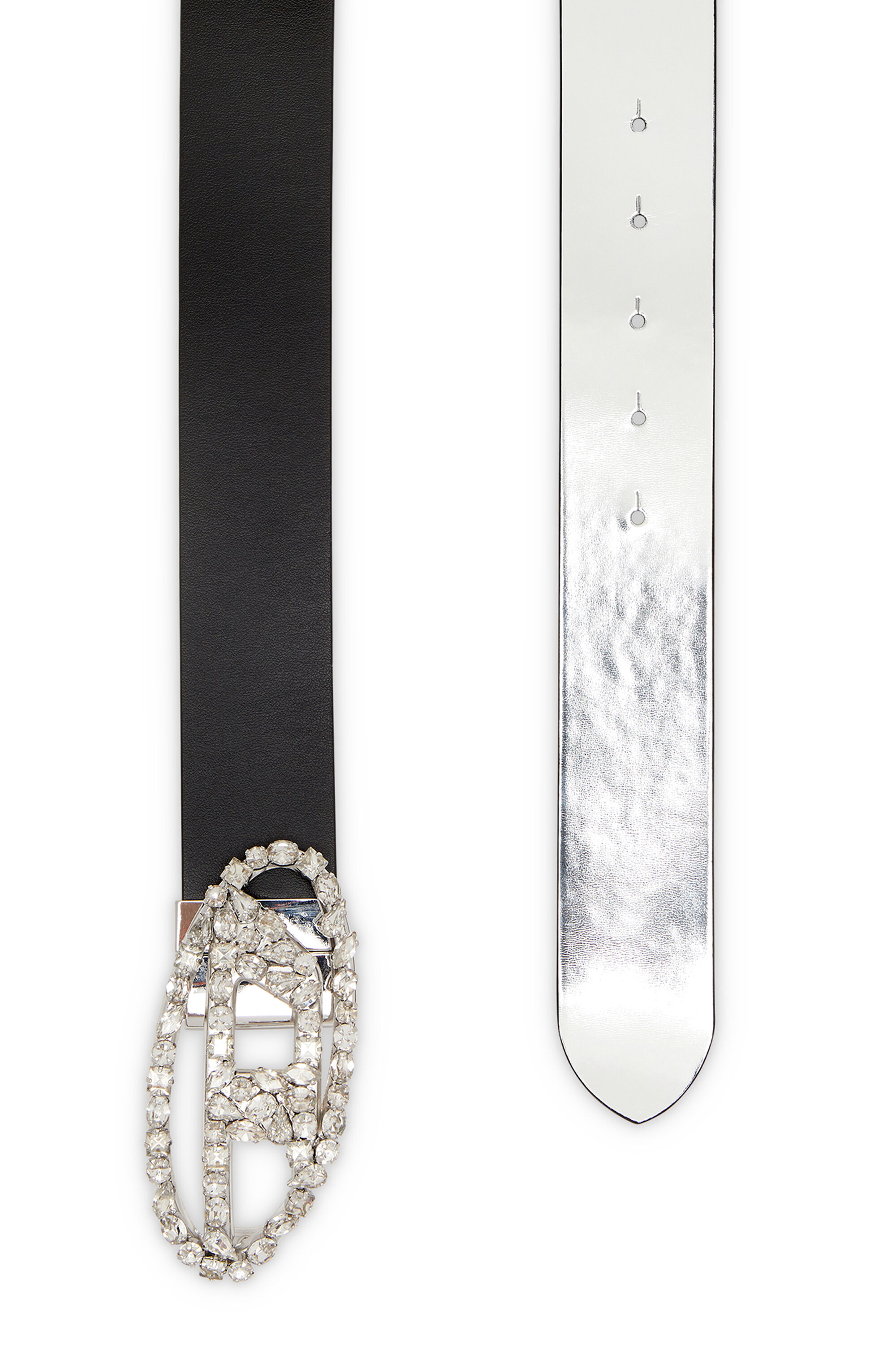Diesel - B-1DR W REV, Female's Reversible leather belt with crystal buckle in Black - 2