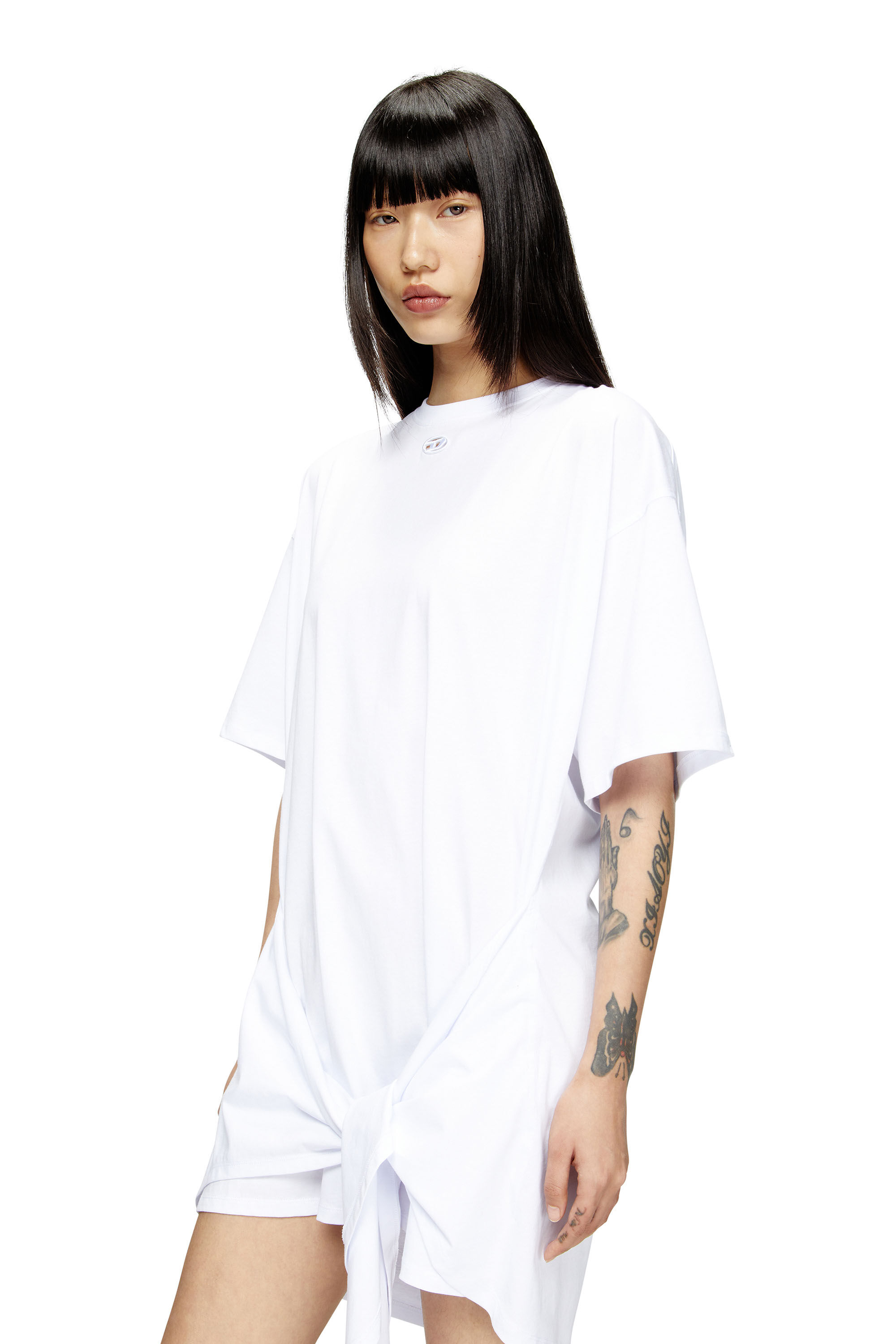 Diesel - D-EIVOR, Female's T-shirt dress with tie front in White - 5