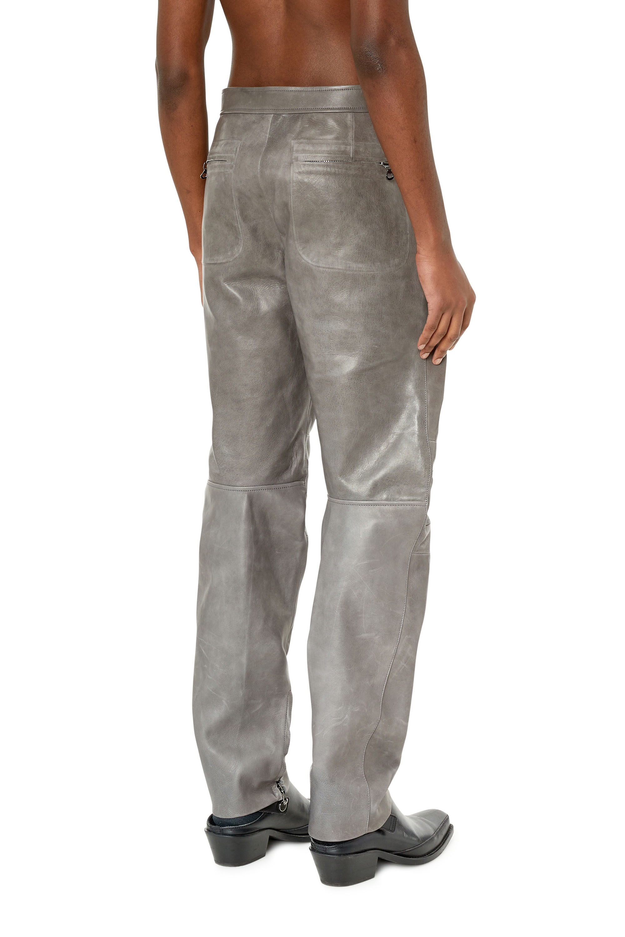 Men's Textured leather pants with logo cut-out | Brown | Diesel