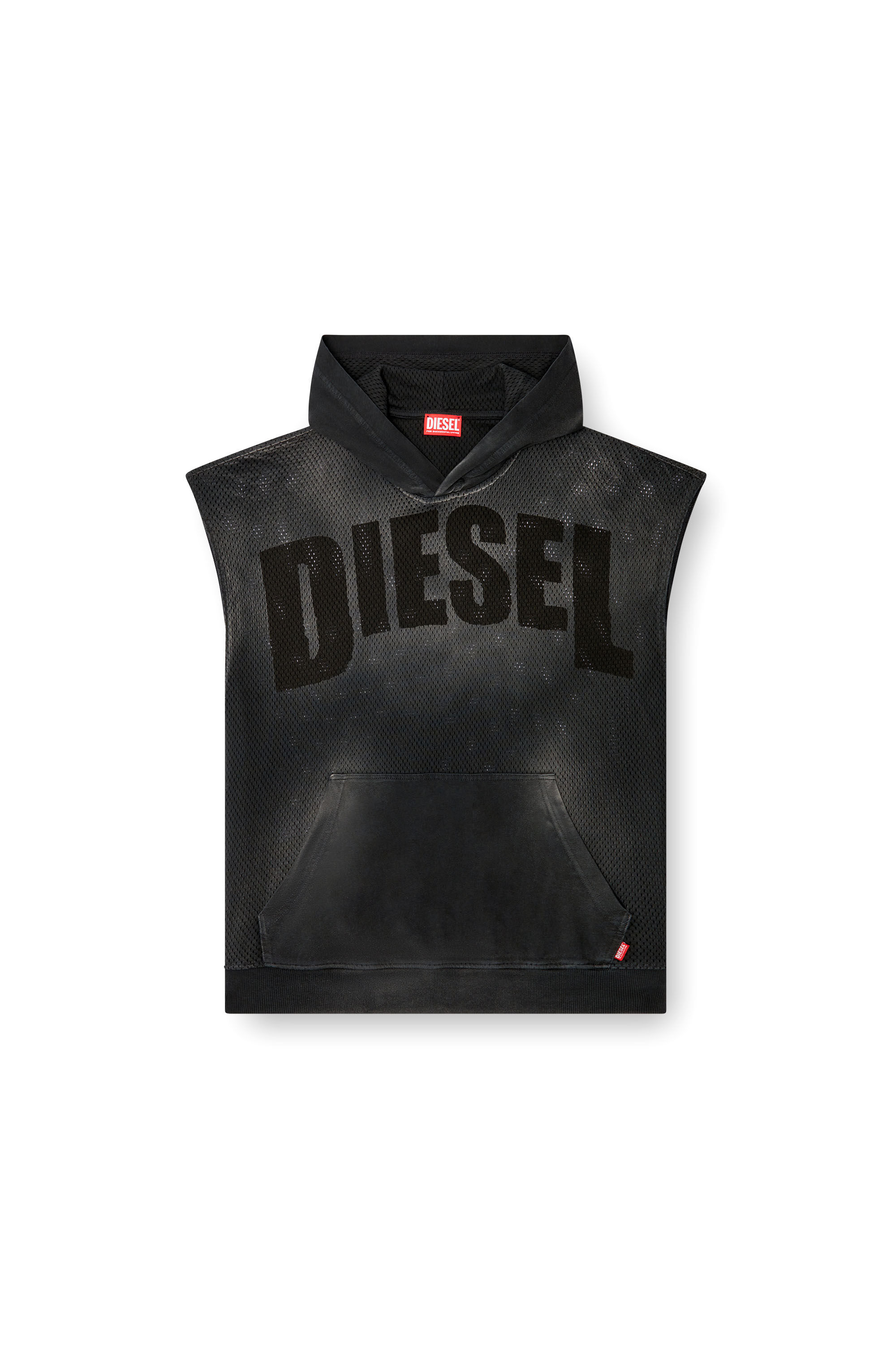 Diesel - S-BOXT-SL-MESH, Sweat-shirt à capuche sans manches en mesh et jersey Homme in Noir - 2