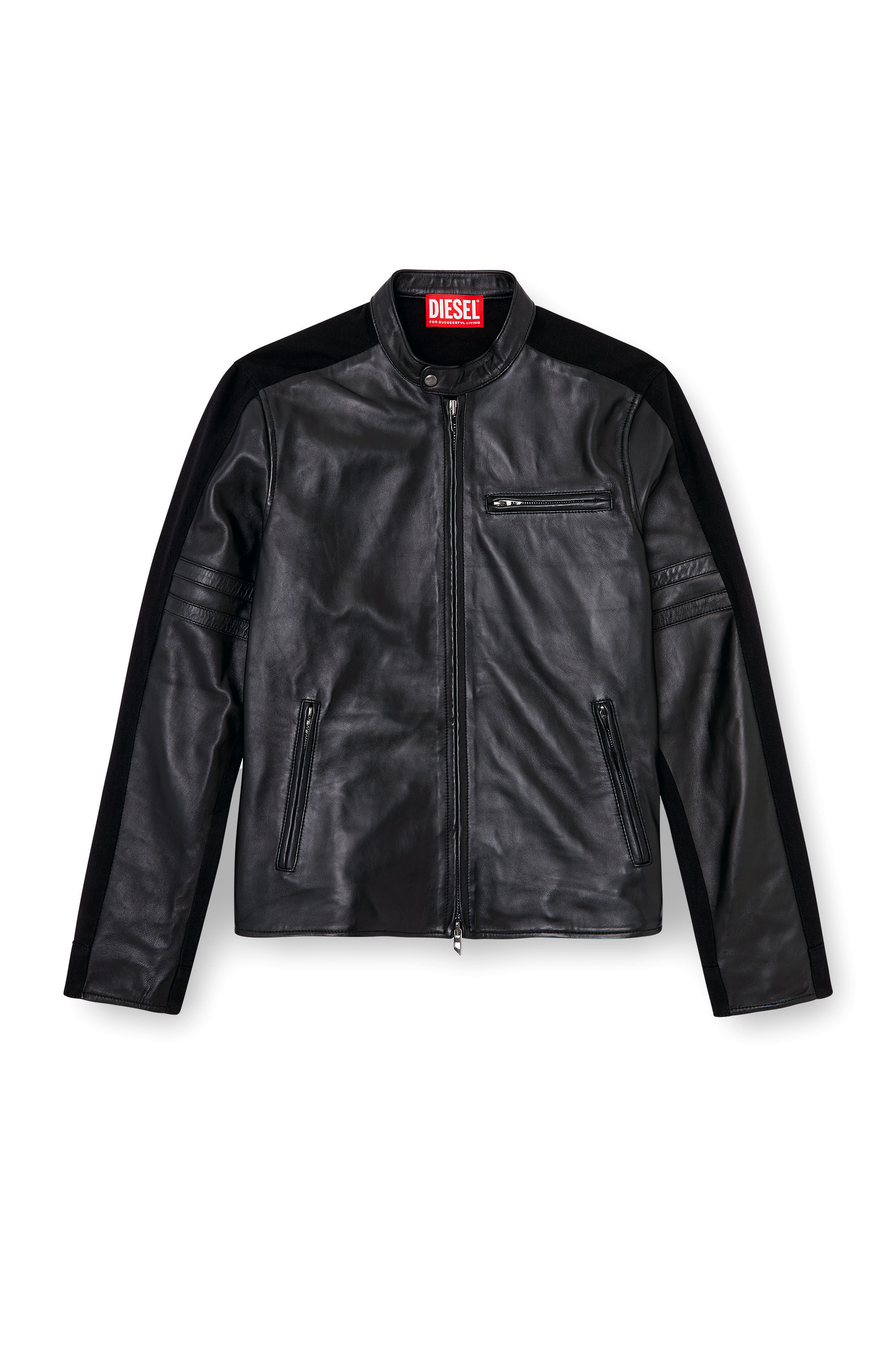 Diesel - L-SIMZ, Veste hybride en denim et cuir Homme in Noir - 2