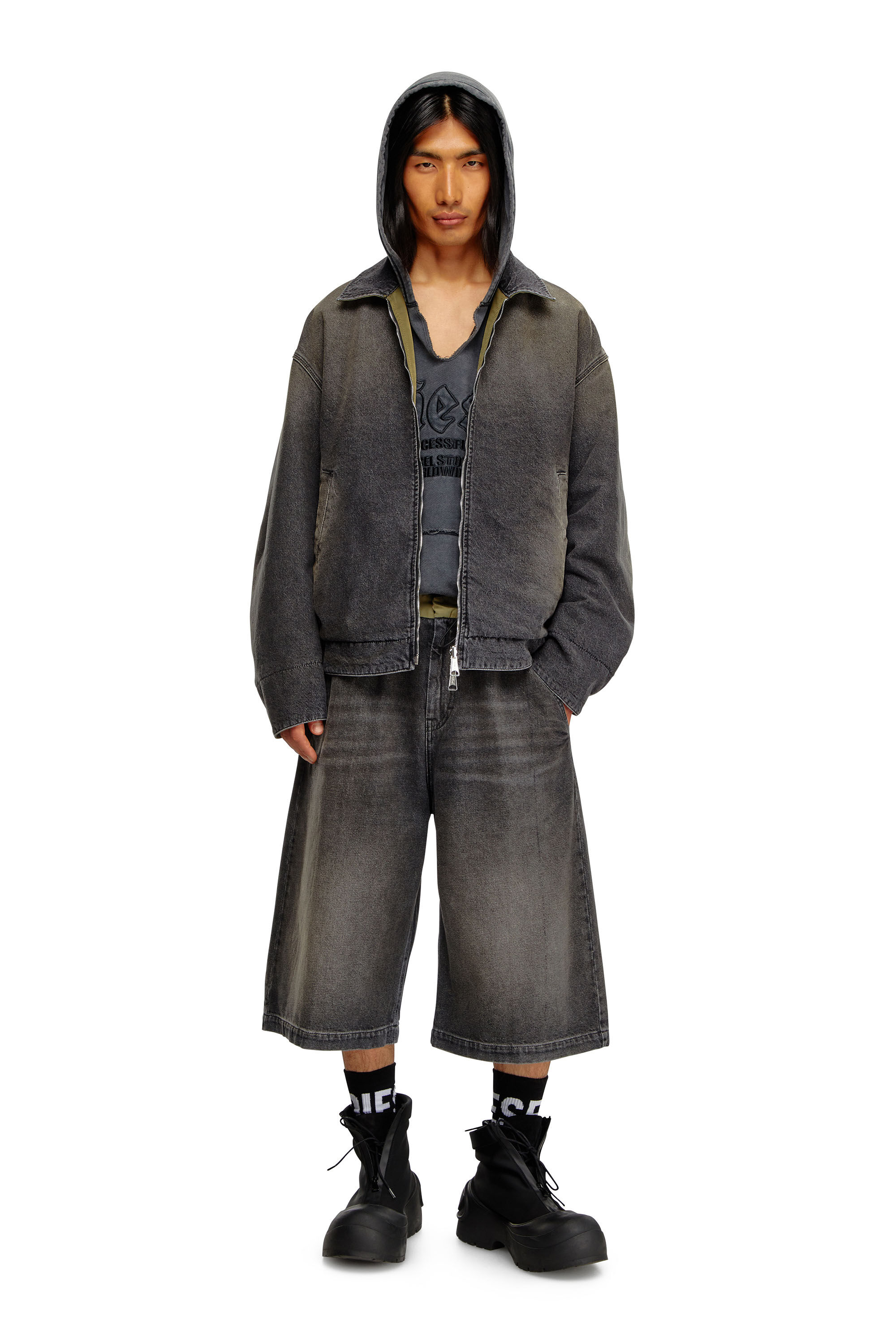 Diesel - D-STACK-S, Veste réversible en denim et nylon Homme in Noir - 1