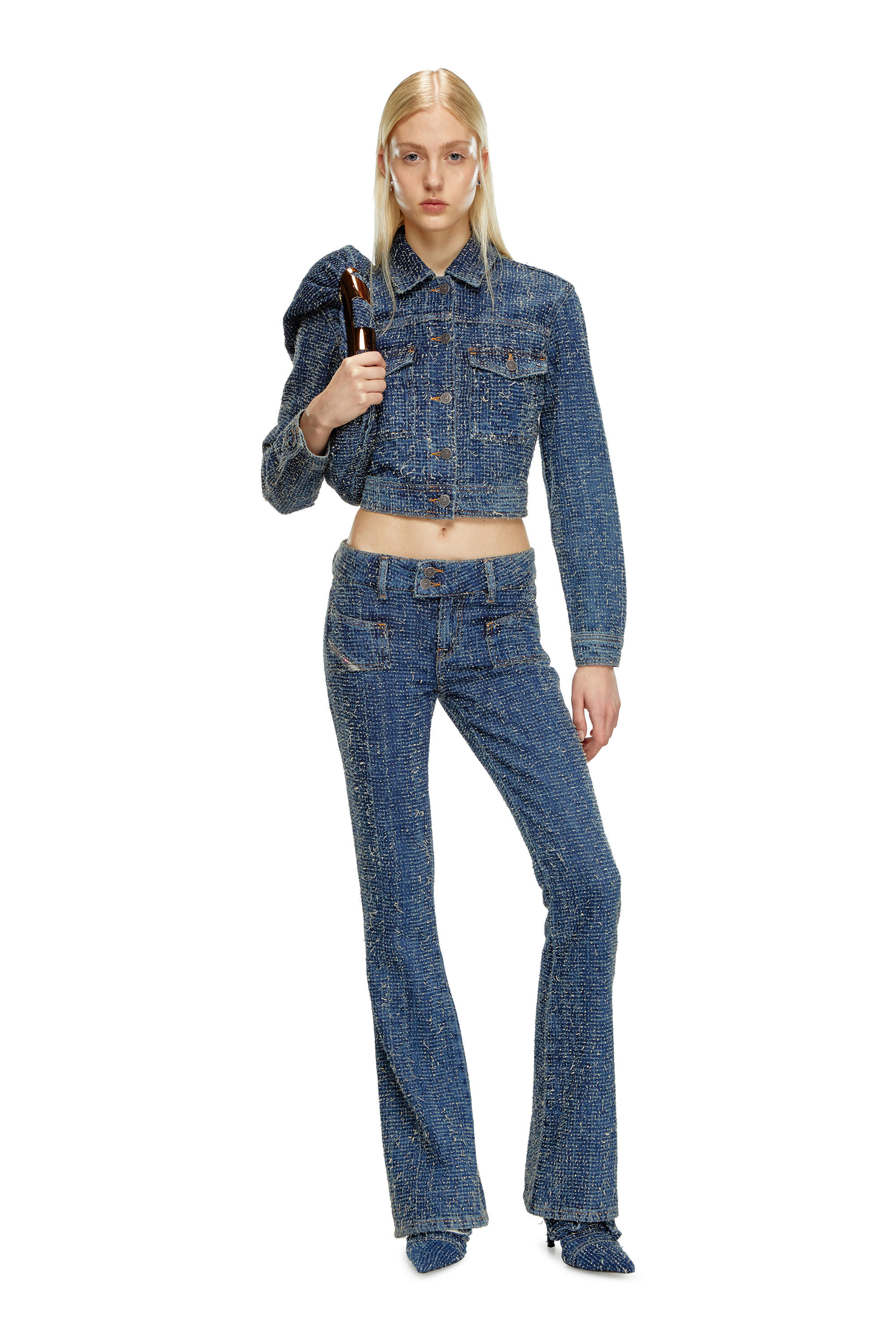 Diesel - DE-ATEL-S, Female's Cropped jacket in bouclé denim in Medium Blue - 1