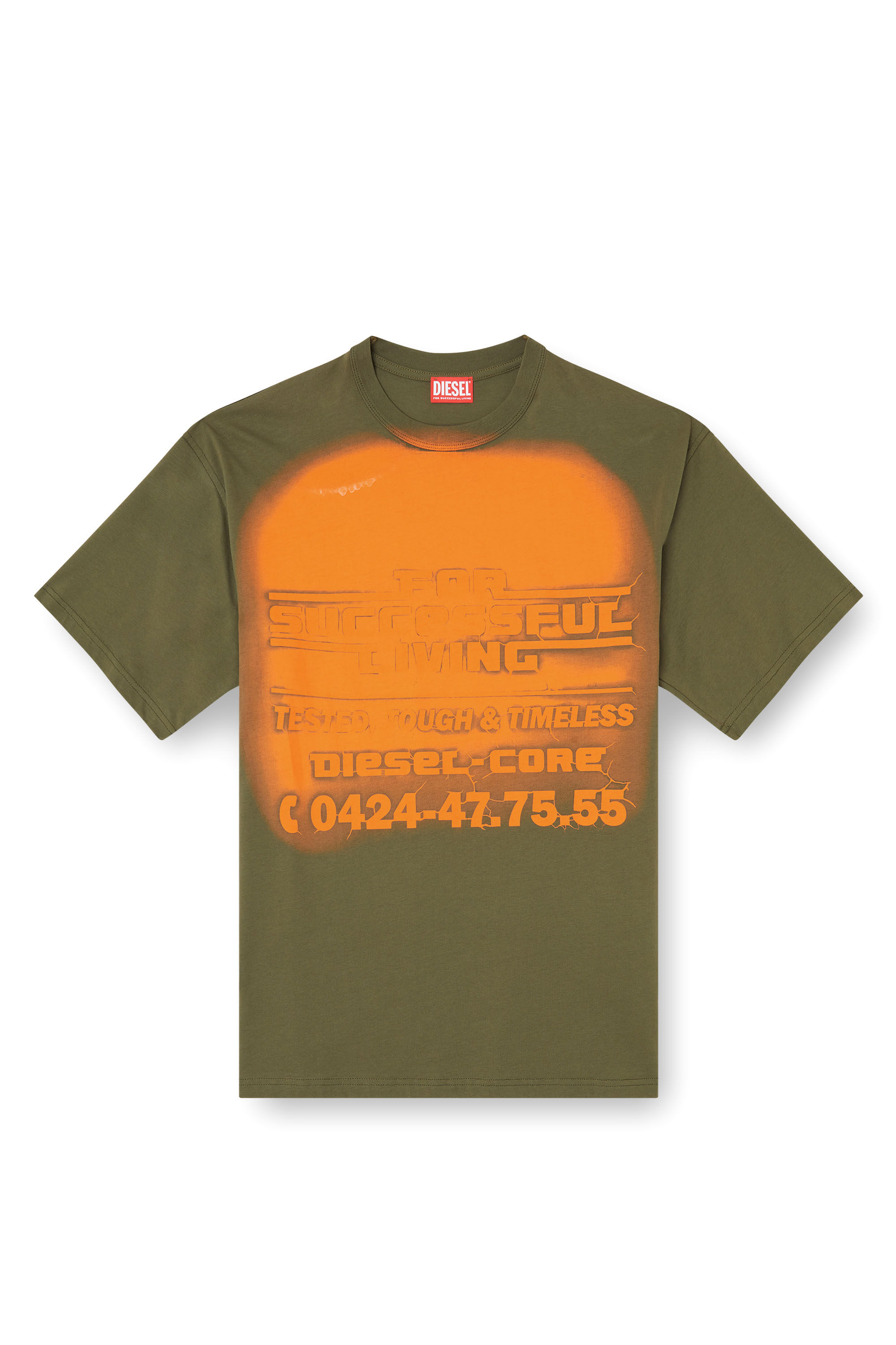 Diesel - T-BOXT-R15, Male's T-shirt with blowout logo graphic in Military Green - 2