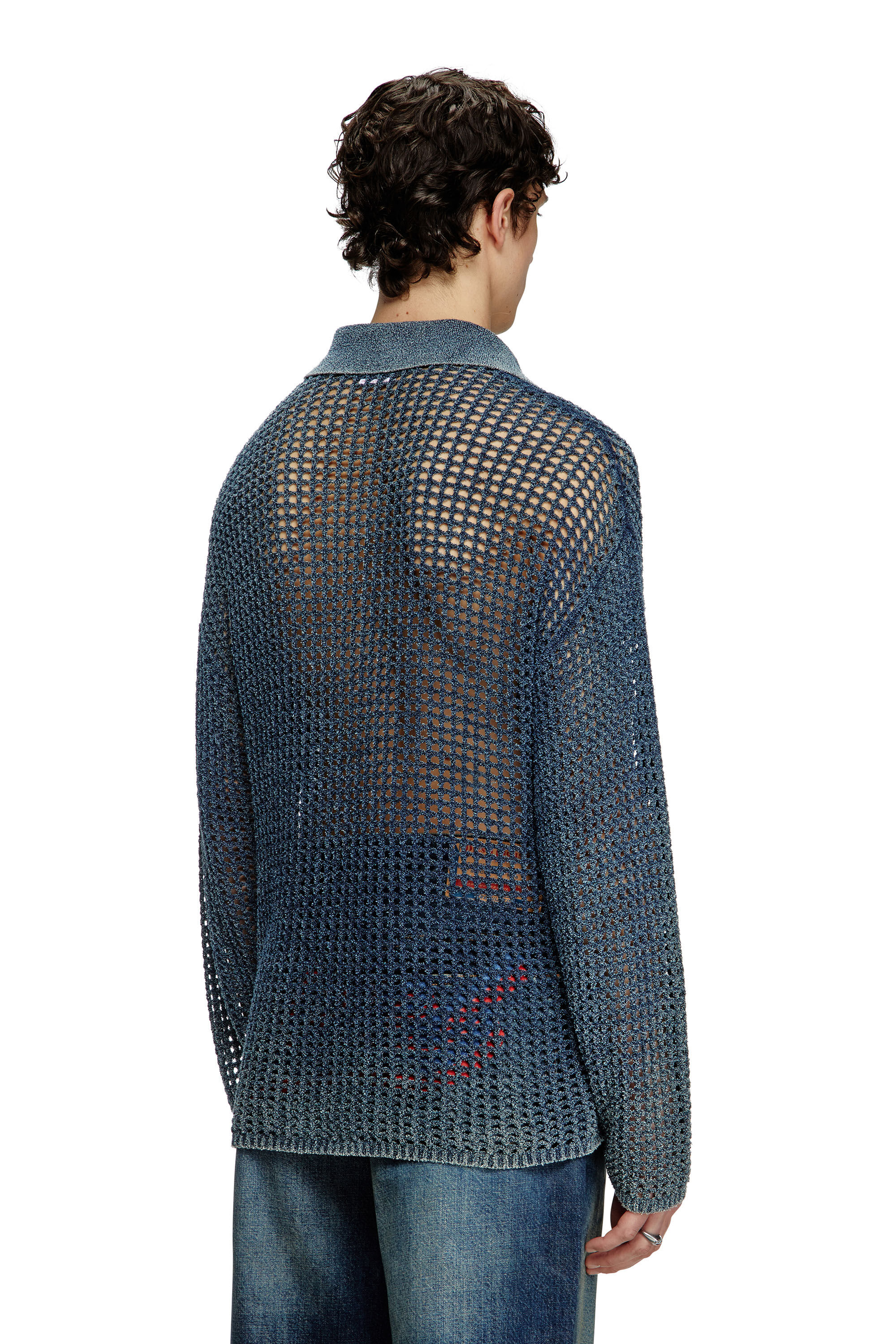Diesel - K-SQUARED, Male's Open-knit polo jumper in denim yarn in Blue - 4