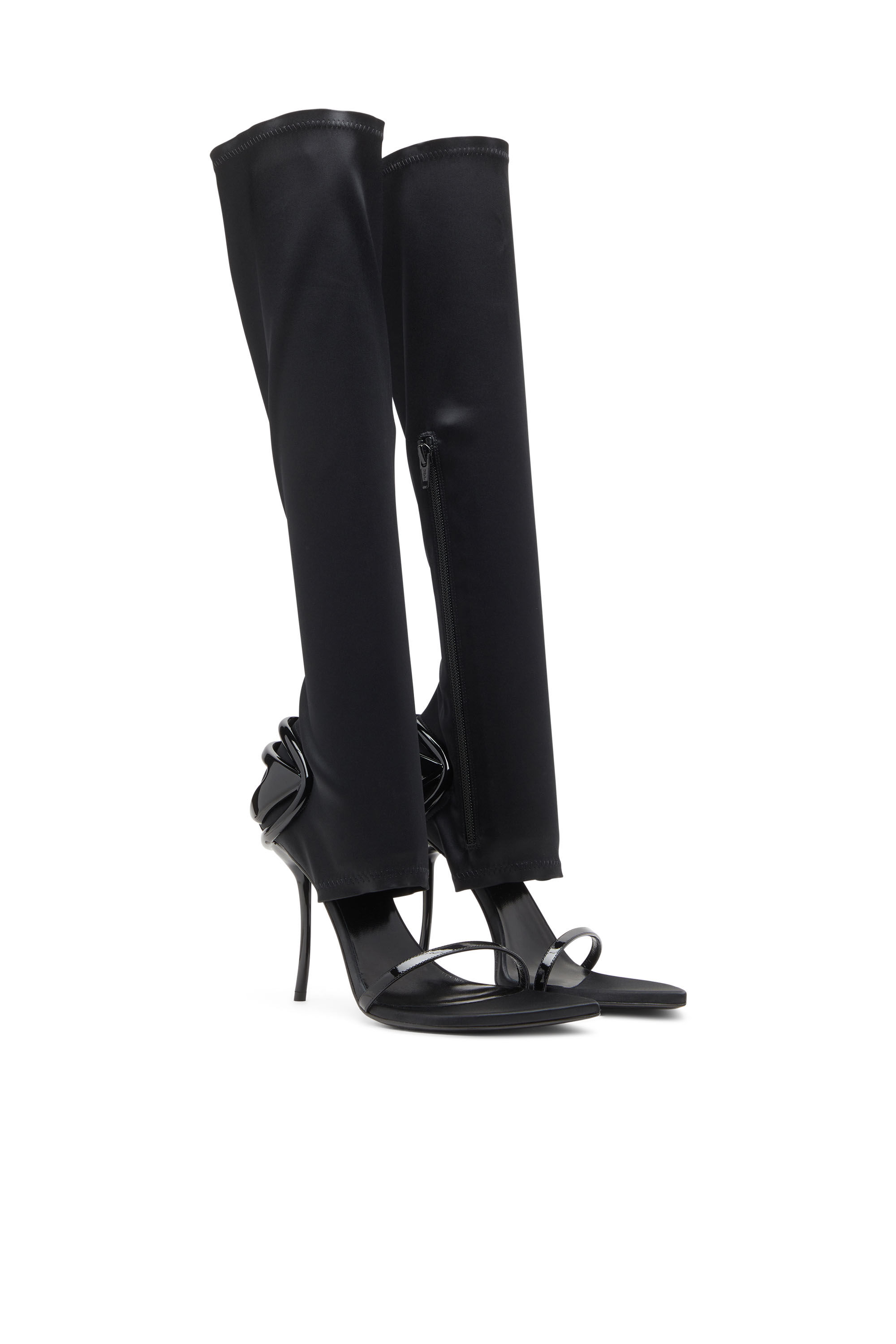 Diesel - D-TEN&HALF SDL KB, Female's D-Ten&Half-Stiletto knee boot sandals in stretch satin in Black - 2