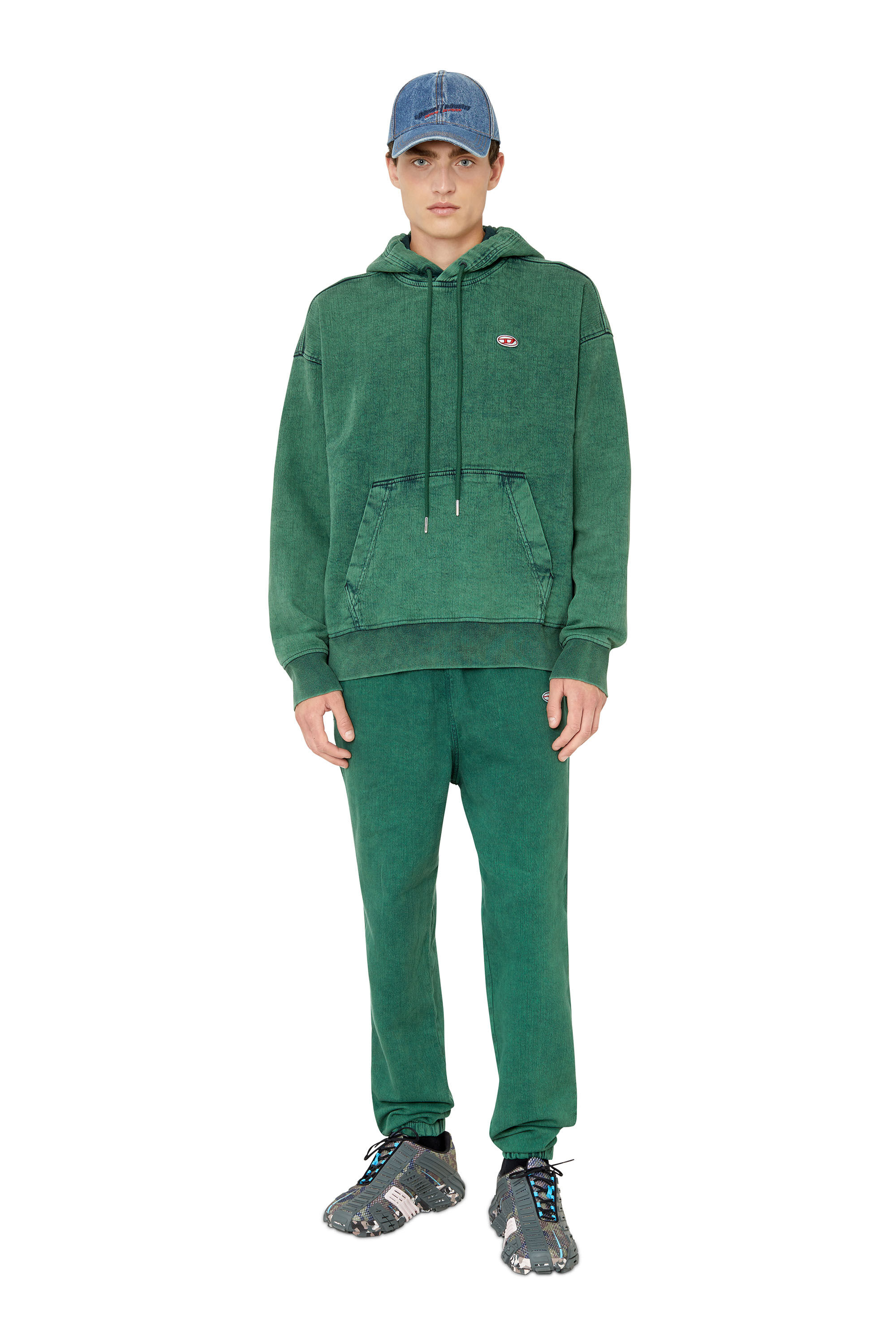Diesel - D-UM-RIB TRACK DENIM HOODIE, Vert Foncé - Image 1