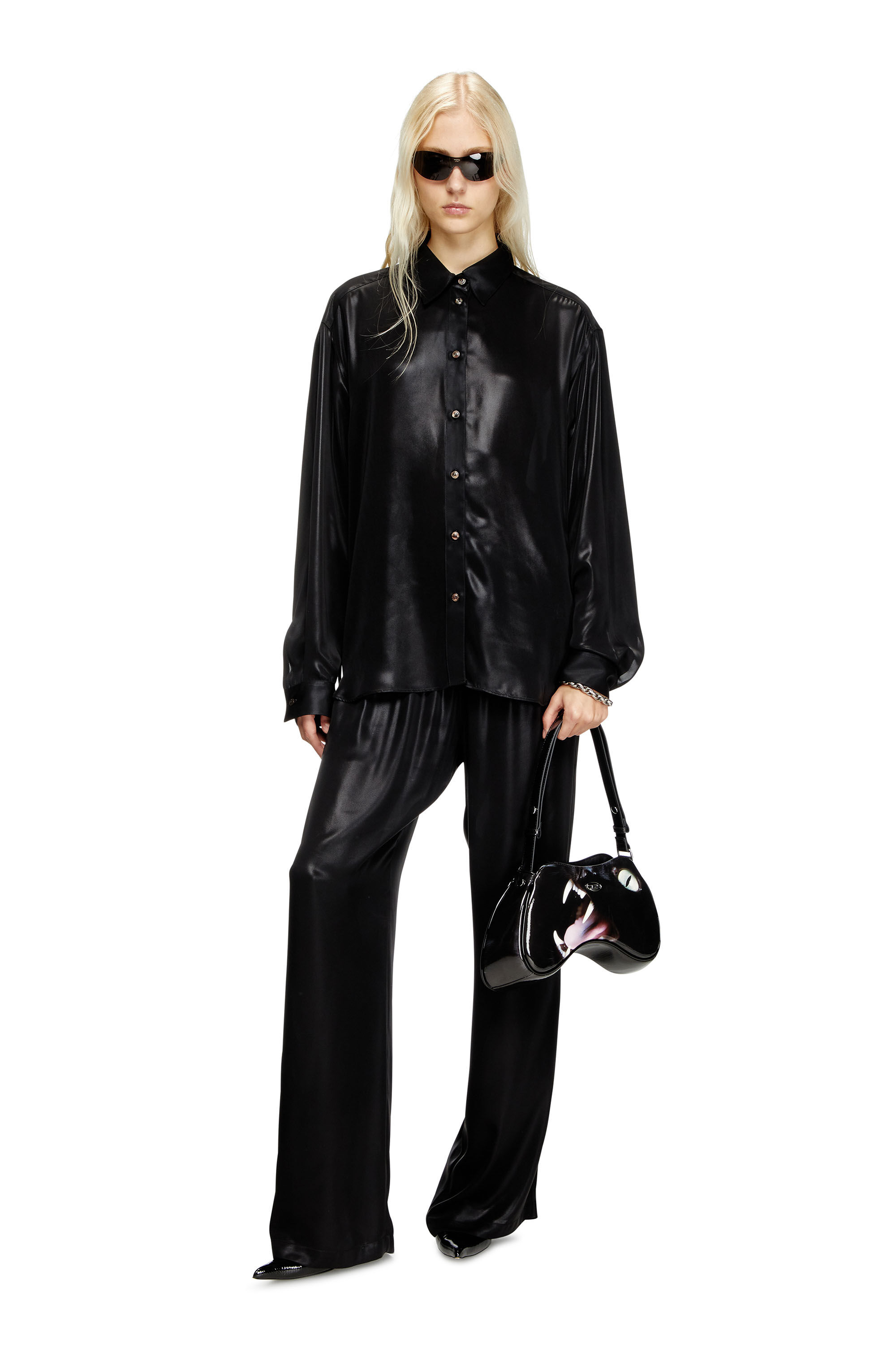 Diesel - S-SIMPLY-C-WN-Q1, Chemise fluide en tissu laminé Femme in Noir - 1