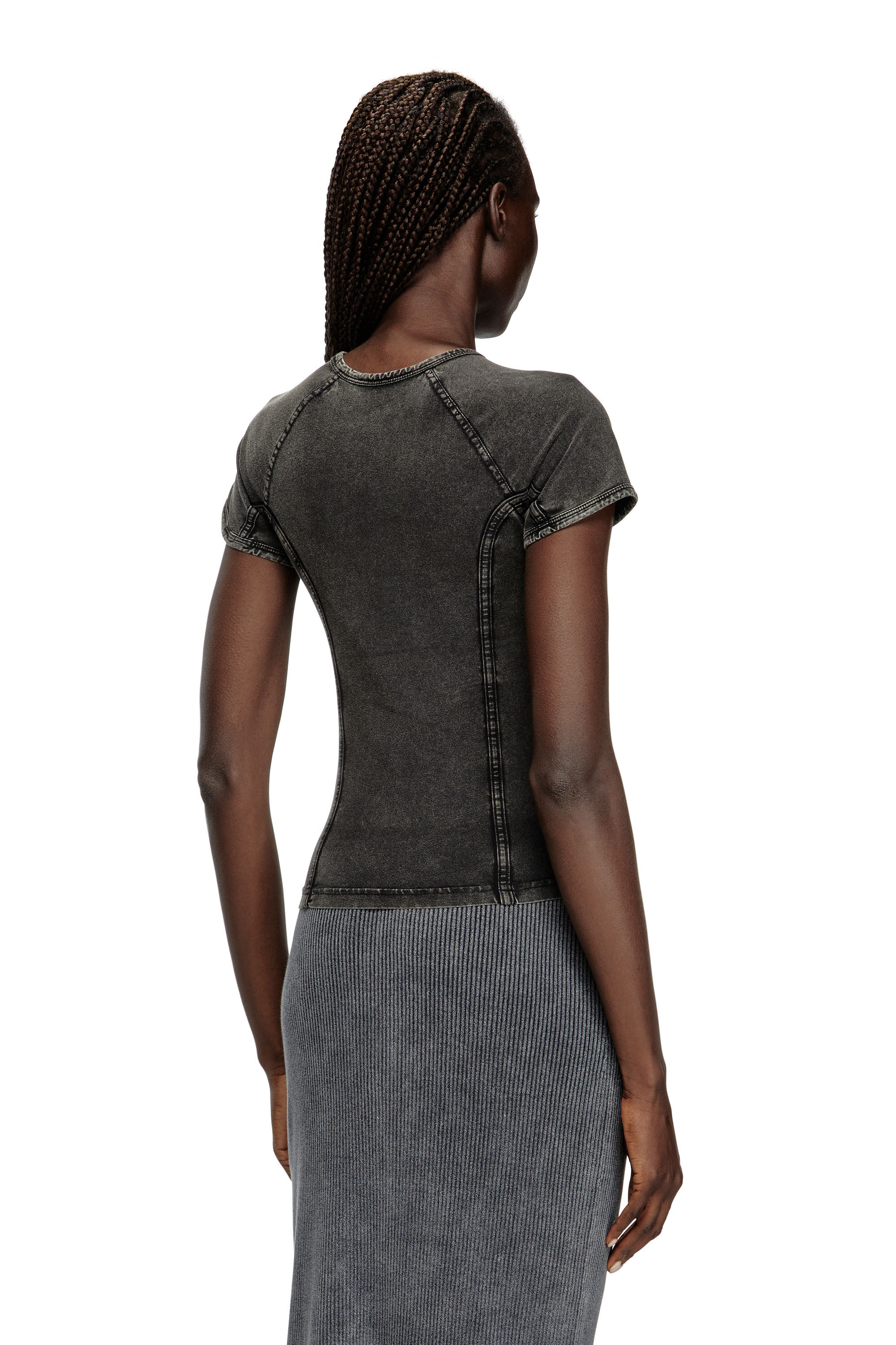 Diesel - T-LYNNE, Female's Denim-effect top in stretch jersey in Black - 4