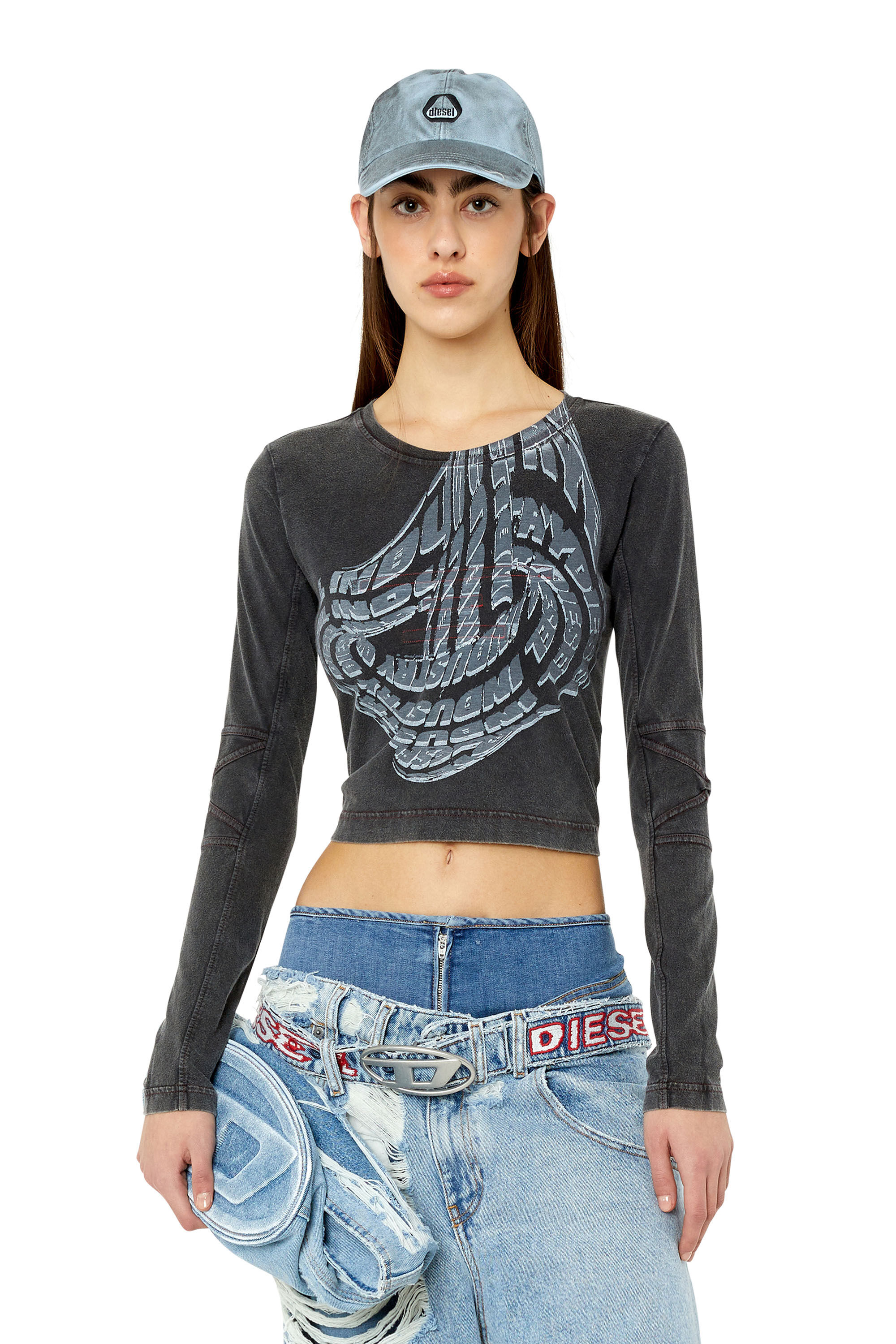 Diesel - T-BALDART, T-shirt à manches longues délavé à l'acide Femme in Noir - 2