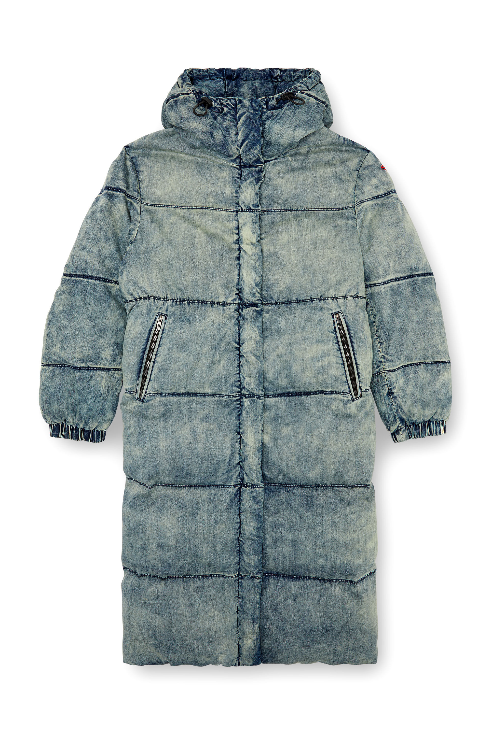 Diesel - W-AVES-LONG, Female's Hooded puffer coat in stretch denim in Blue - 2