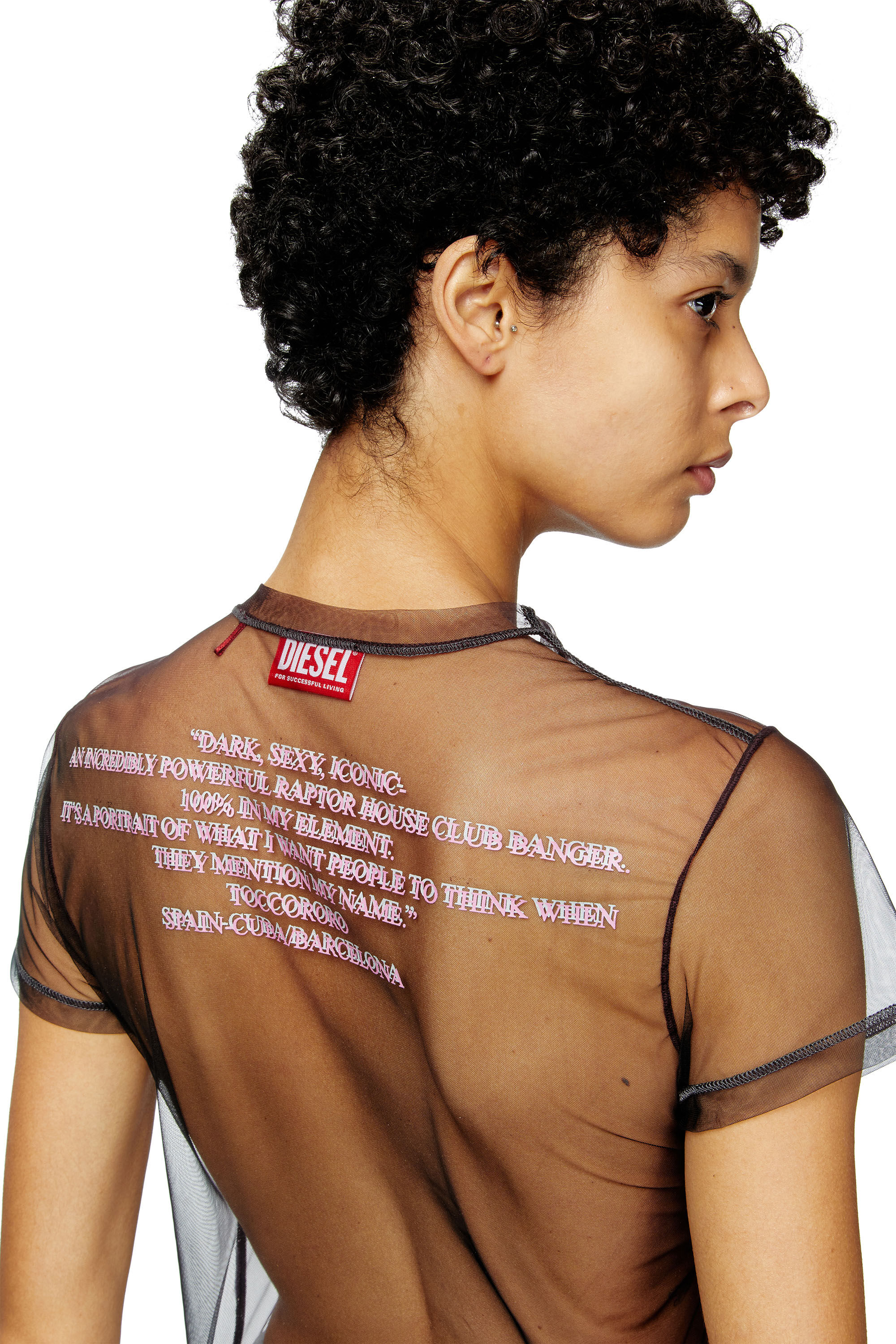 Diesel - T-YRAC, Female's Sheer top with lyrics print in Black - 4