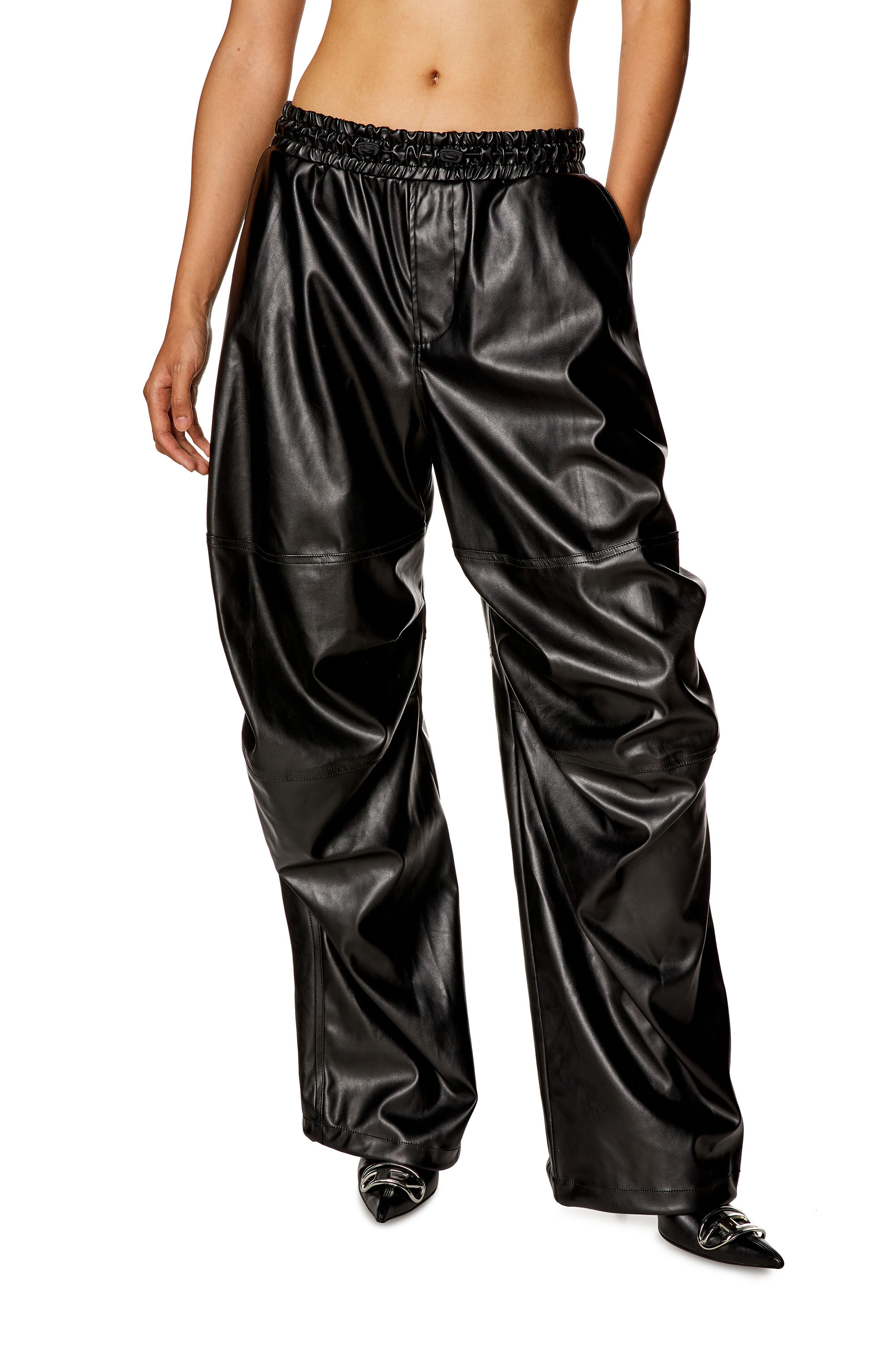 Diesel - P-MARTY-LTHF, Female Oversized cargo pants in coated fabric in Black - Image 3