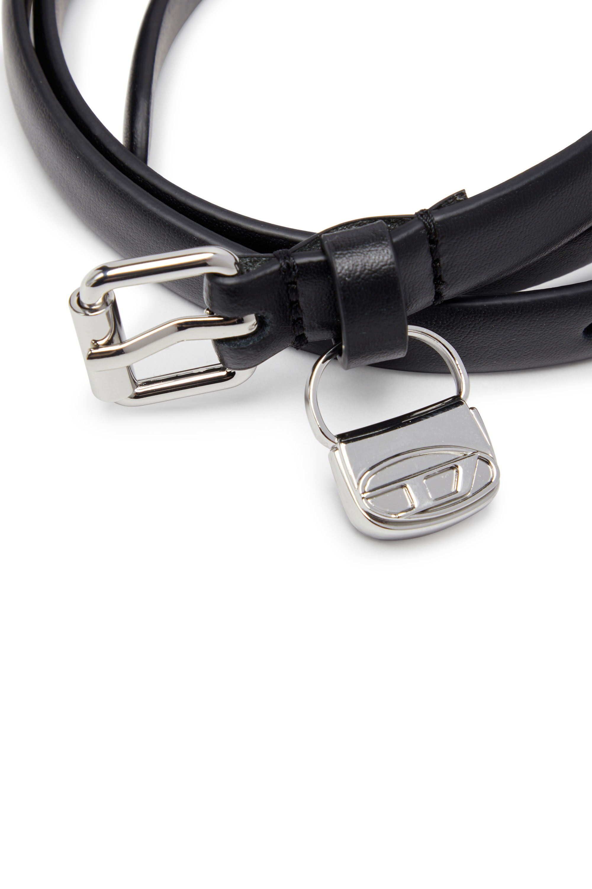 Diesel - B-CHARM HIP, Female's Slim leather belt with 1DR bag charm in Black - 3