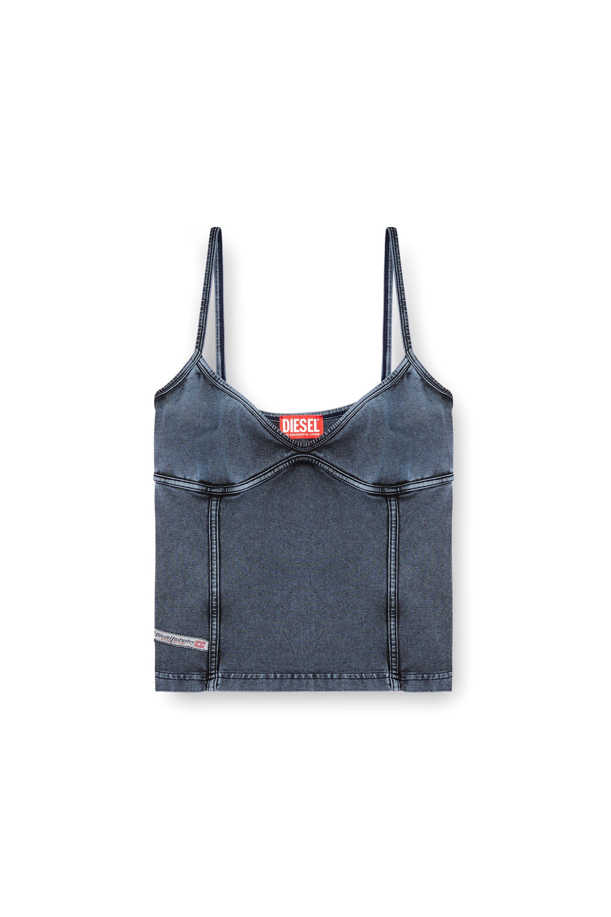 Diesel - T-ONY, Female's Strappy top in denim-look jersey in Dark Blue - 2