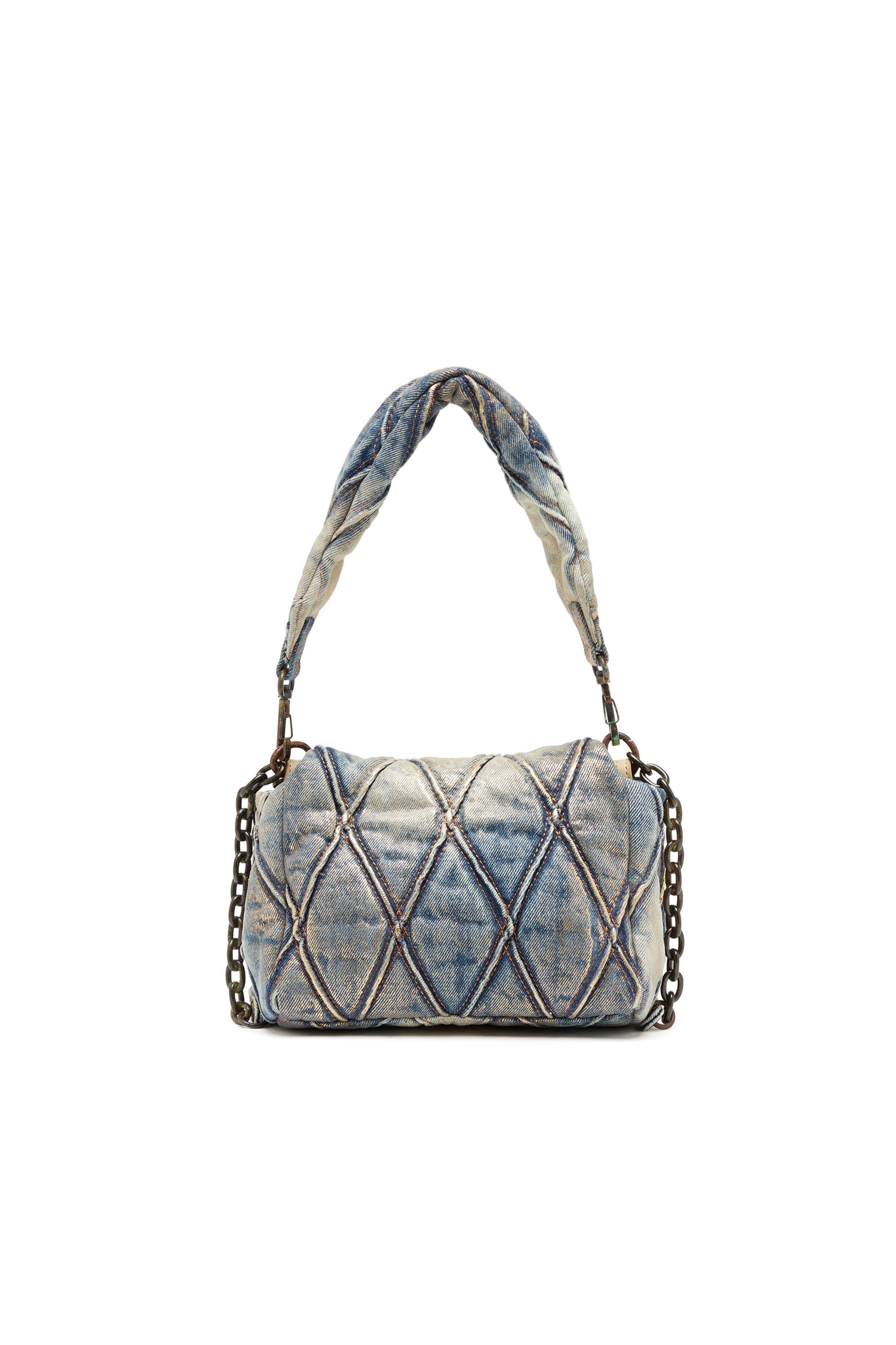 Diesel - CHARM-D SHOULDER S, Female's Charm-D S-Small shoulder bag in metallic quilted denim in Blue/Gold - 3