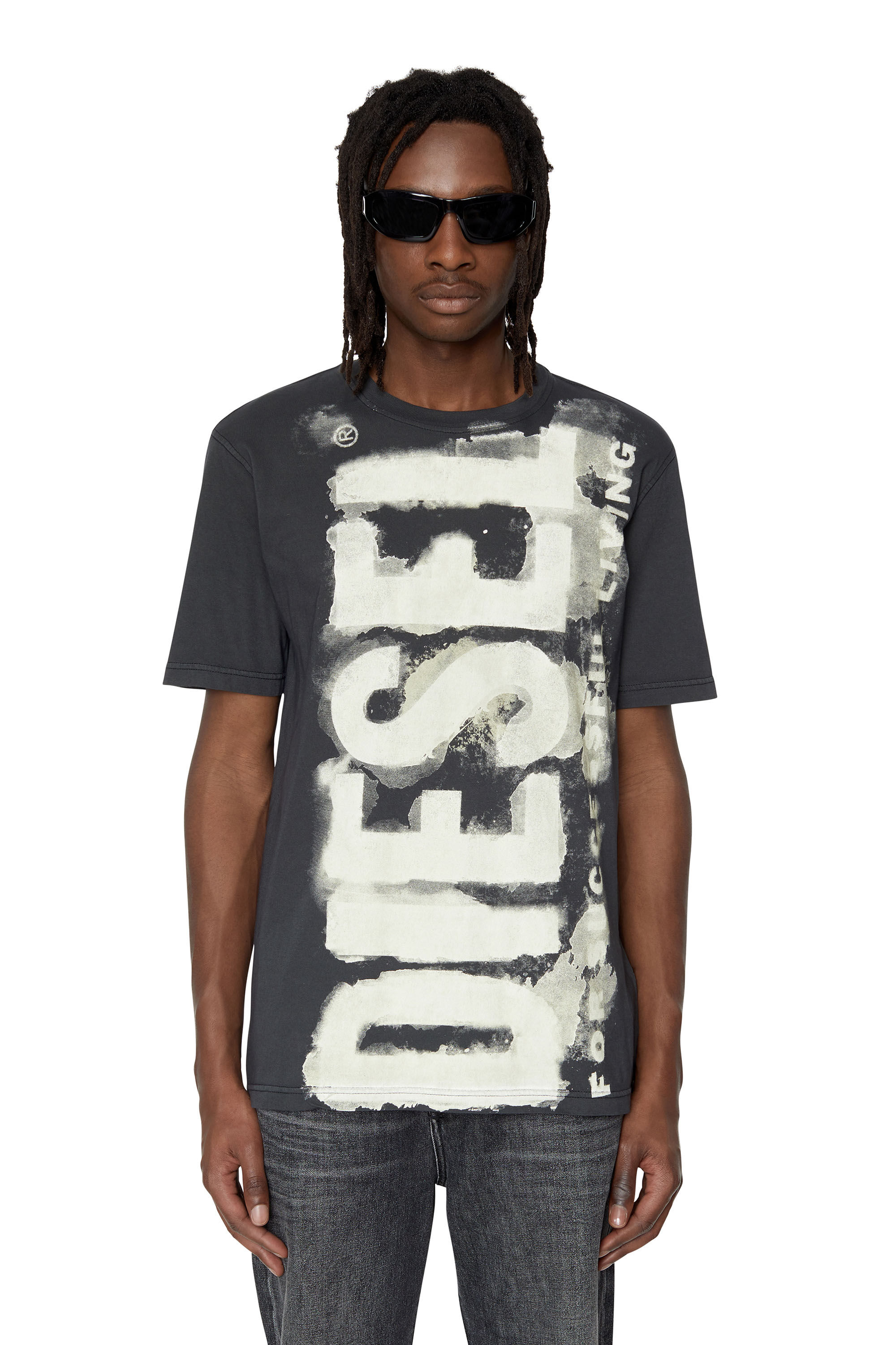 Men's Marble-effect T-shirt with glossy band | Black | Diesel