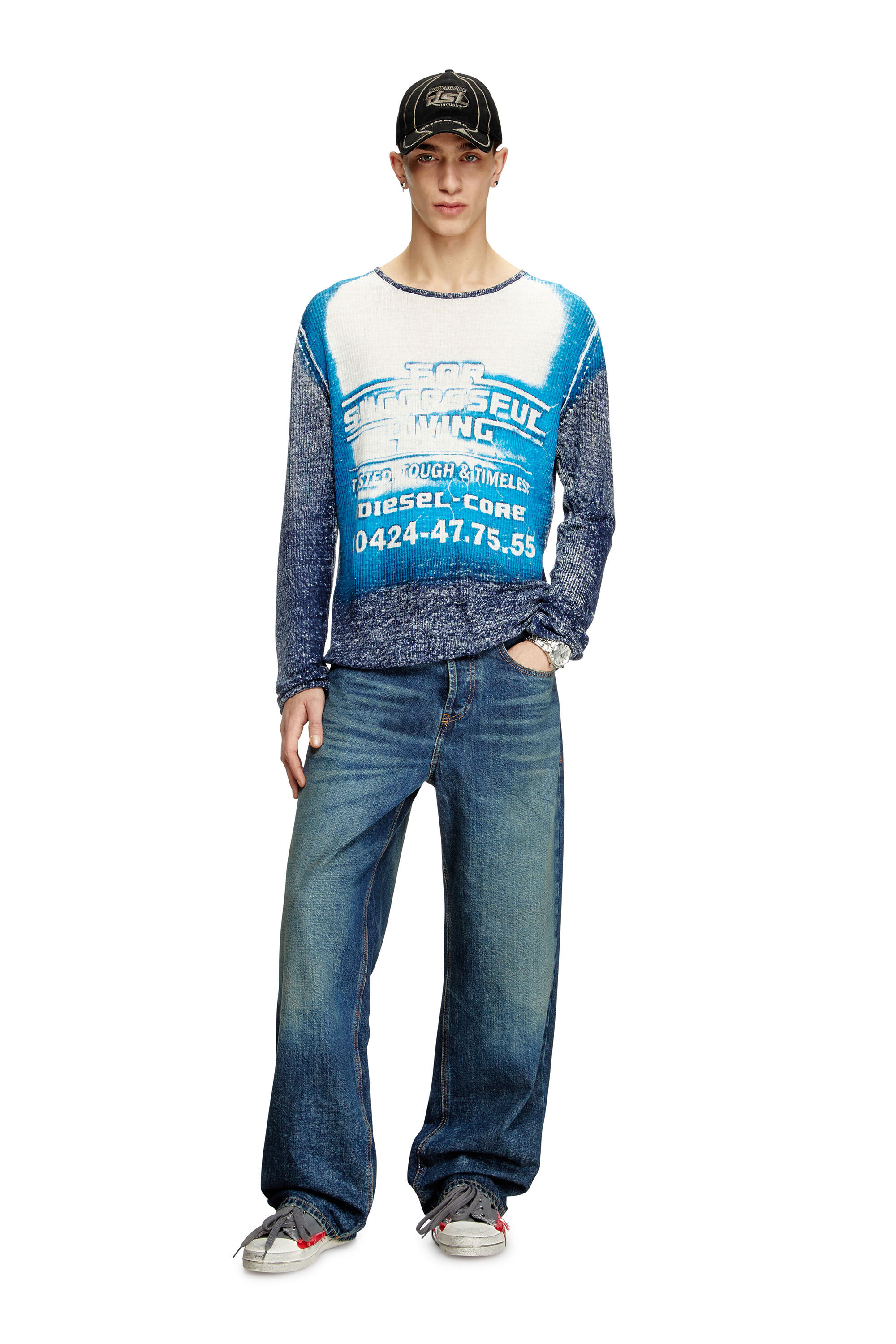 Diesel - K-ROD, Male's Linen jumper with logo graphic in Blue - 1