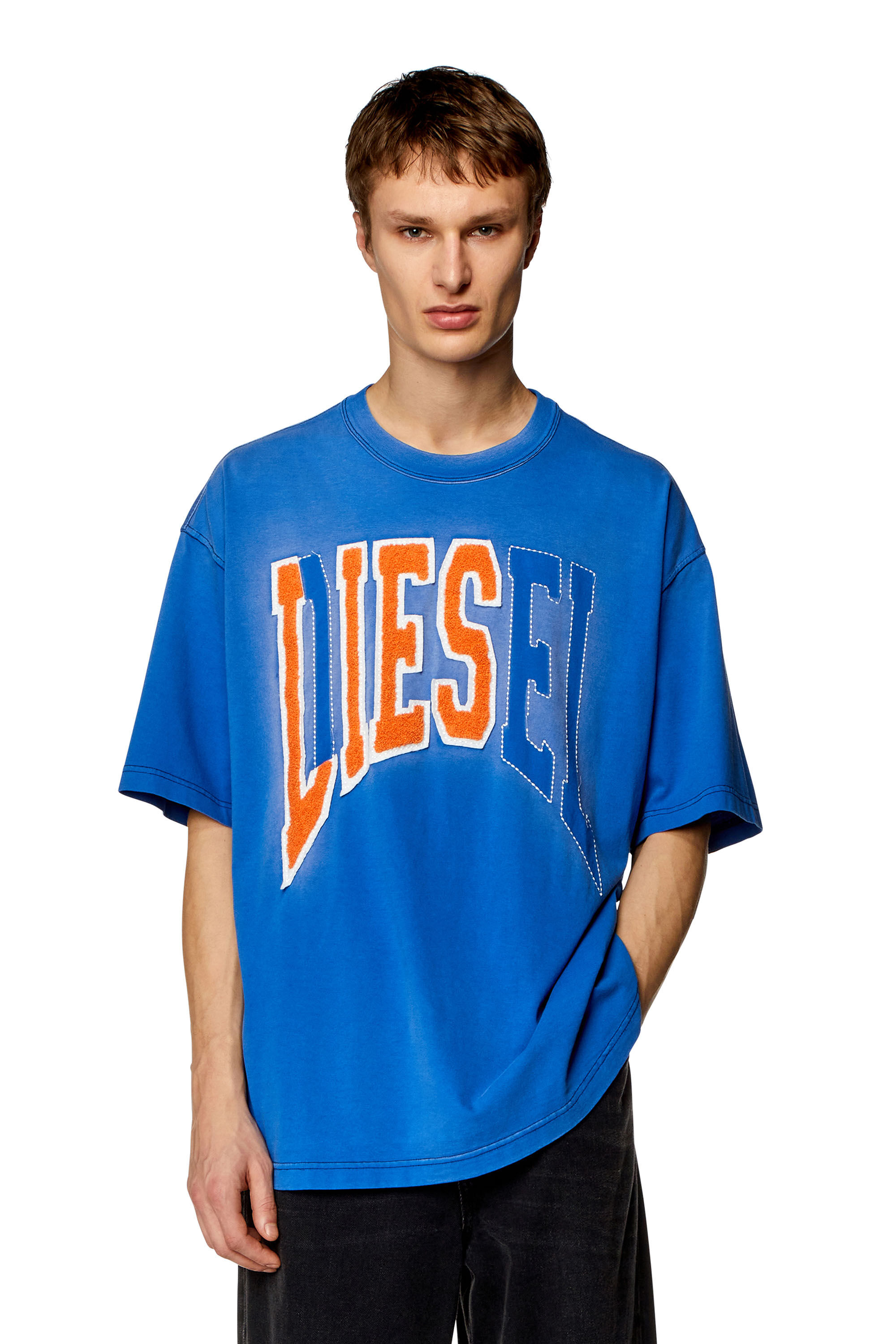 Diesel - T-WASH-N, Male Oversized T-shirt with Diesel Lies logo in Blue - Image 3