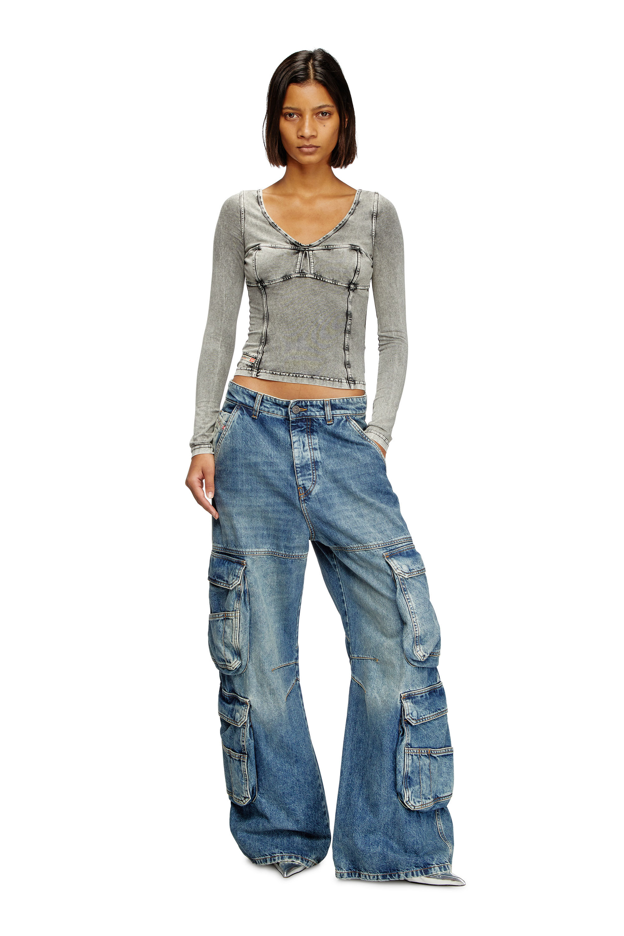 お歳暮 人気 オシャレ with Jeans Cargo Women: D-Sire 1996 pockets, blue medium パンツ