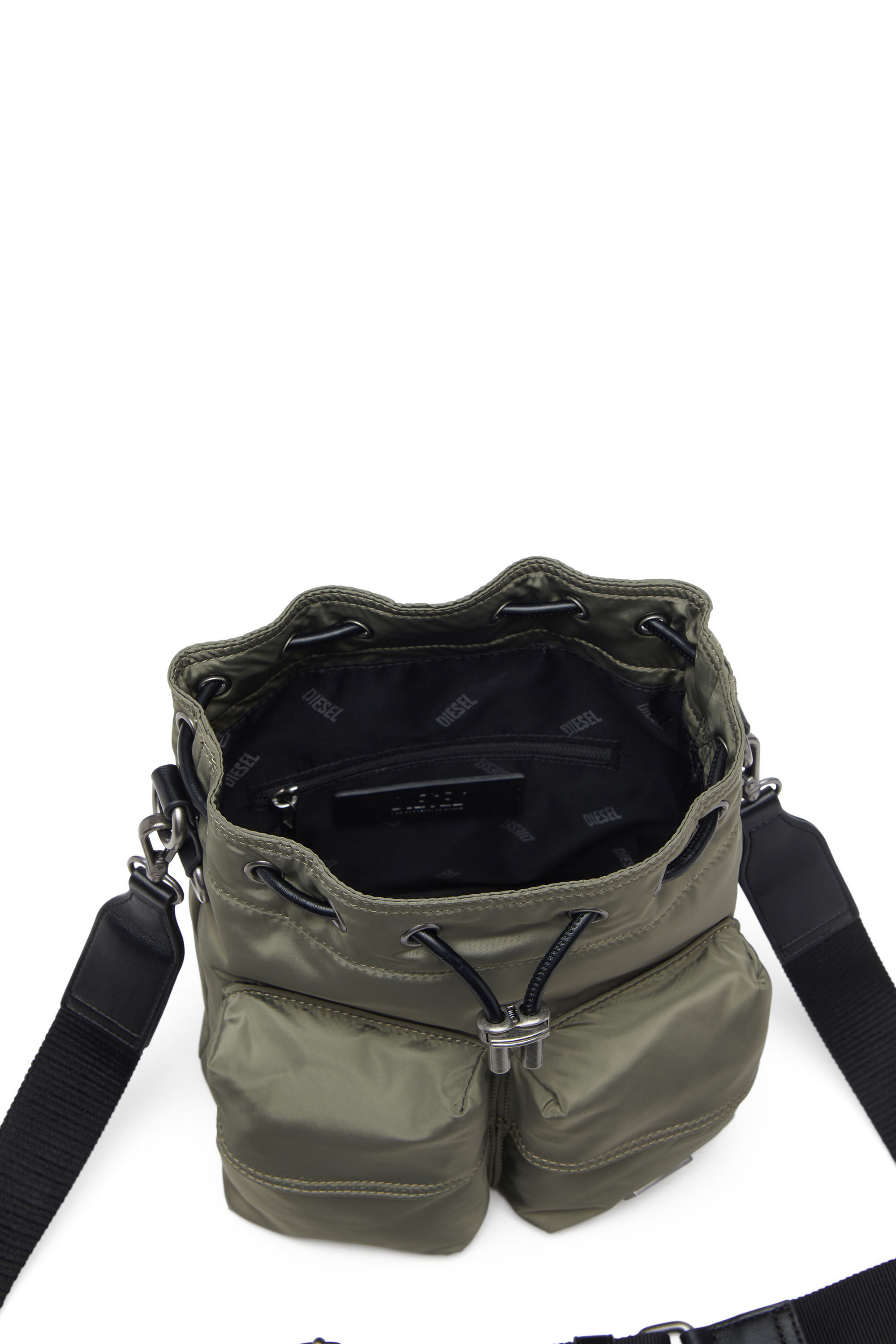 Diesel - MULTI-PKTS BUCKET X, Unisex's Multi-Pkts-Multipocket bucket bag in utilitarian shell in Military Green - 2