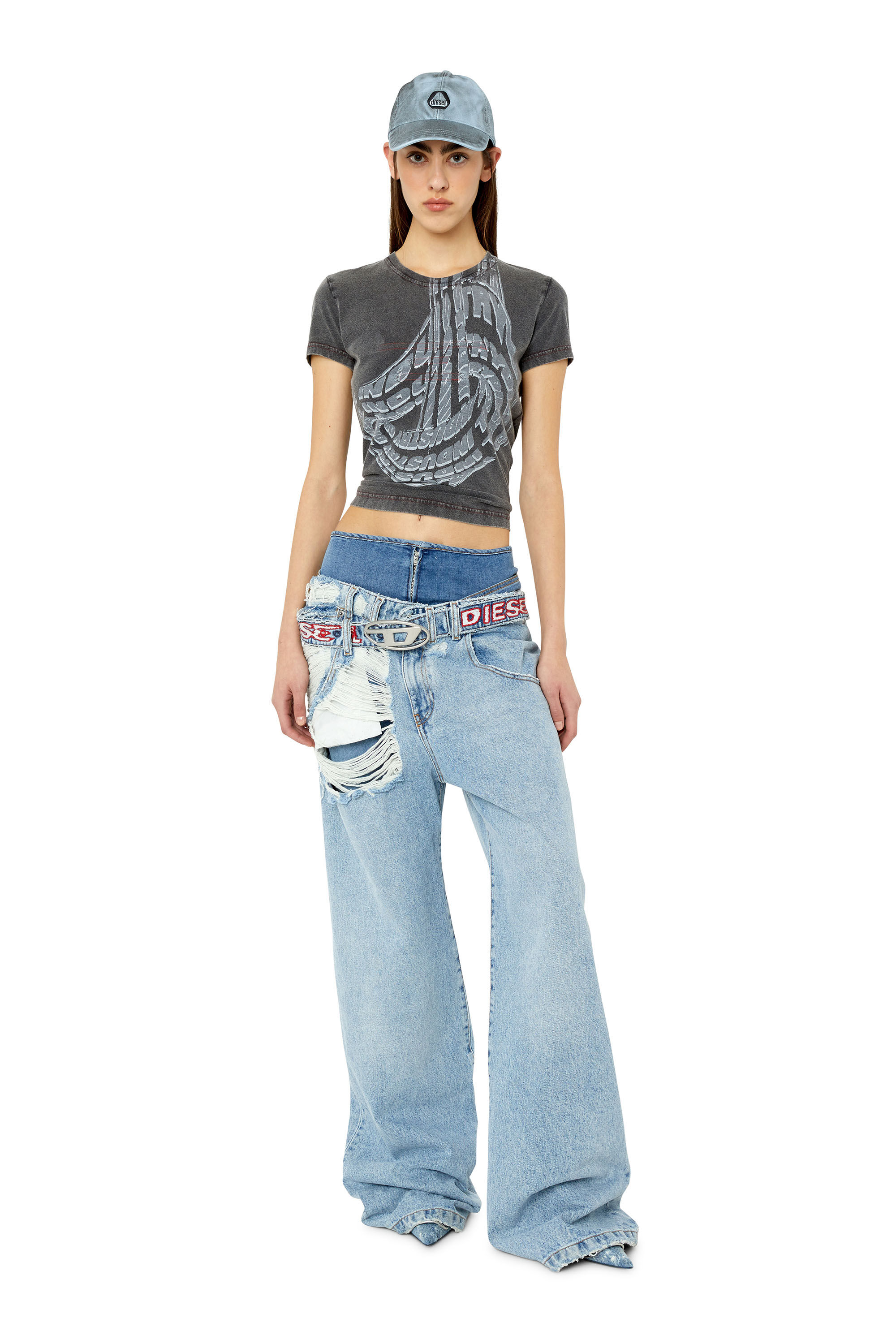 Diesel - T-SLIDART, T-shirt délavé à l'acide avec imprimé à logo graphique Femme in Noir - 1