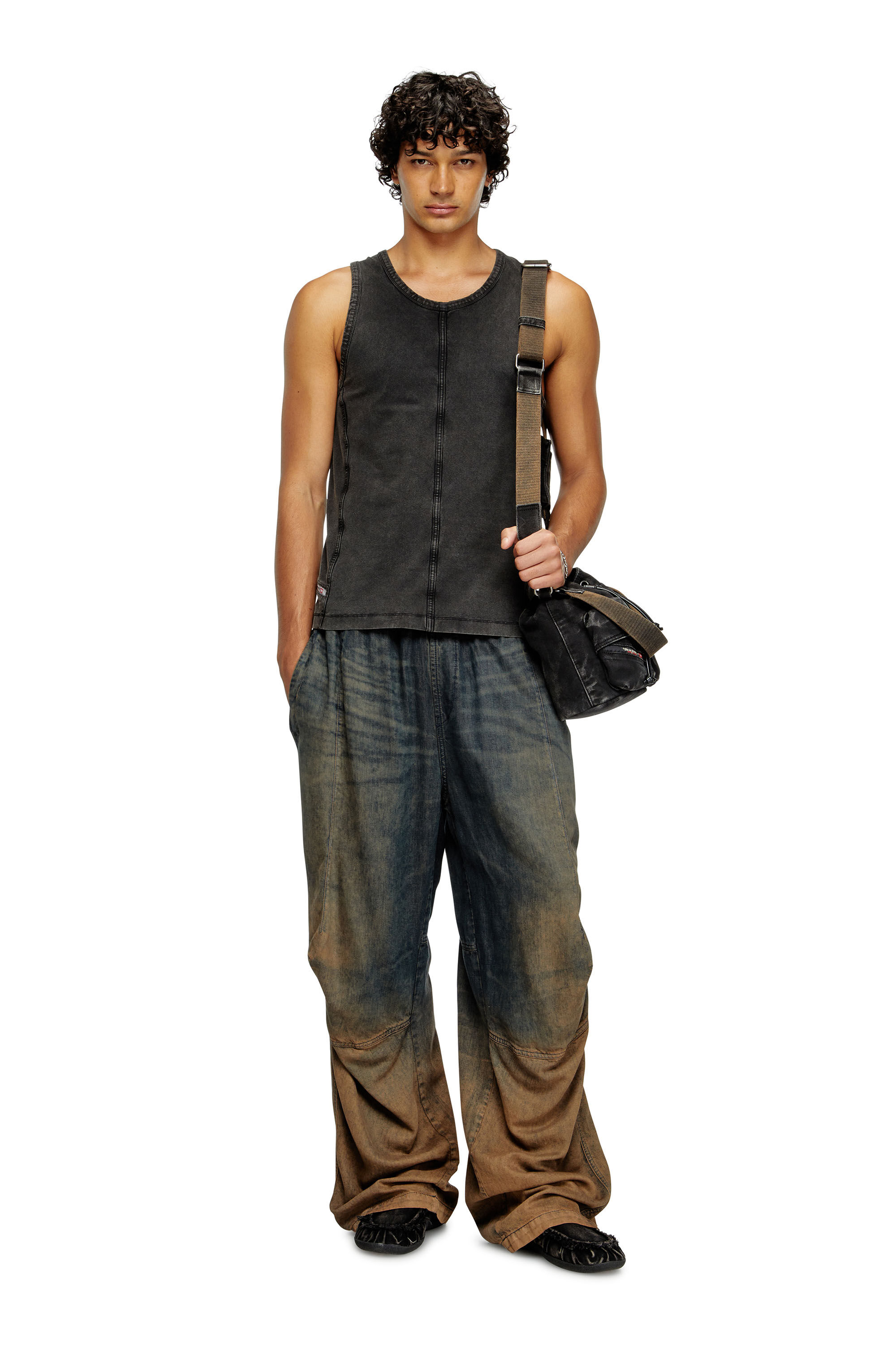 Diesel - T-MELY-SL, Débardeur en jersey effet denim Homme in Noir - 1