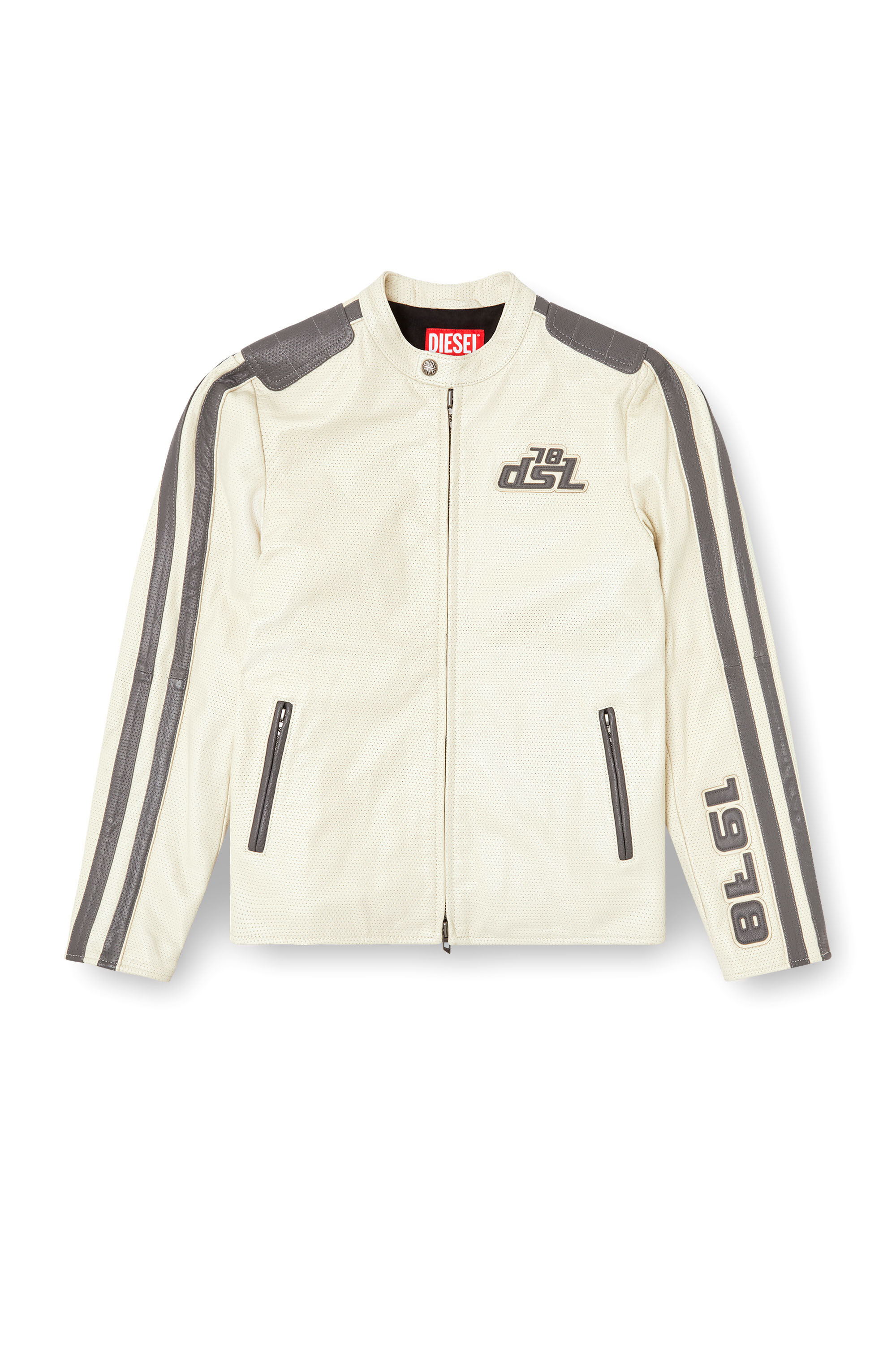 Diesel - L-POP, Veste de motard en cuir perforé Mixte in Blanc - 2