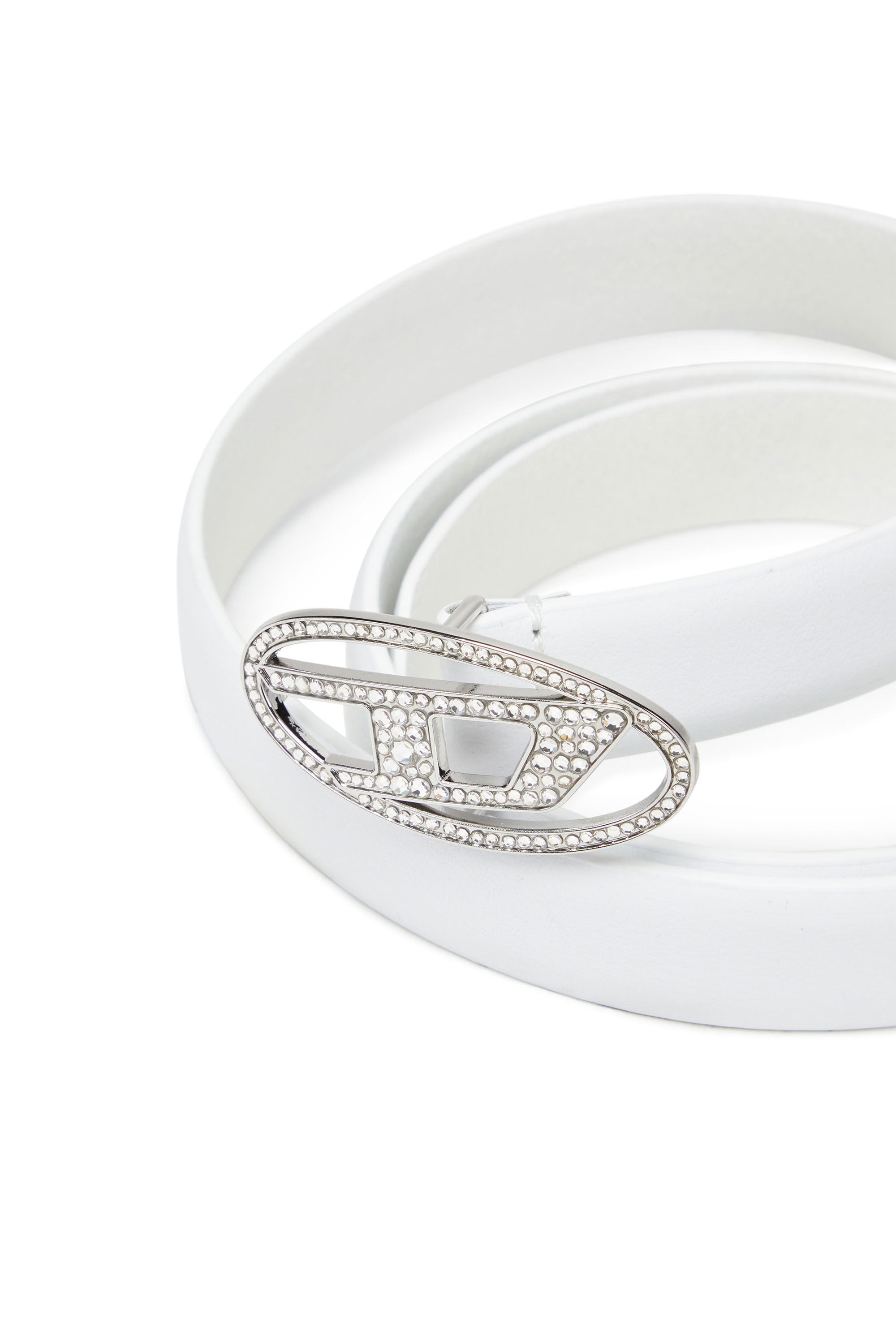Diesel - B-1DR STRASS 20, Ceinture slim en cuir avec boucle en cristal Femme in Blanc - 3