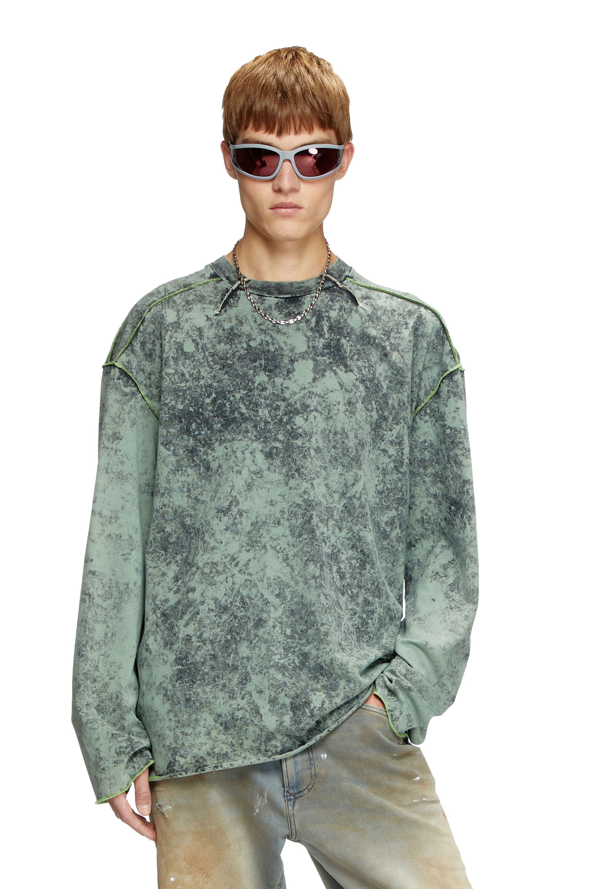 Diesel - T-CRAHOR-LS-R1, Male's Treated long-sleeve T-shirt in Green - 3