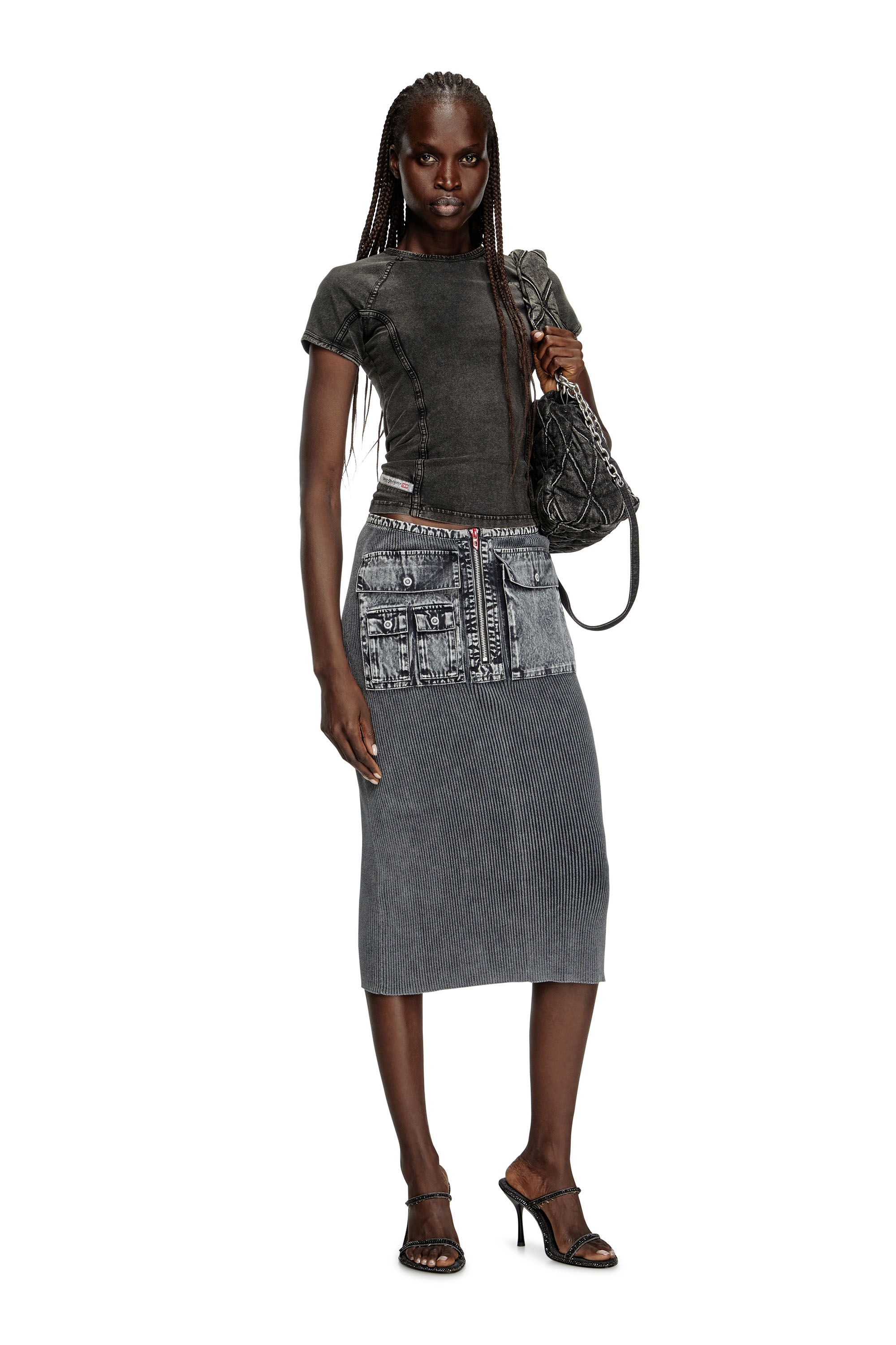 Diesel - T-LYNNE, Female's Denim-effect top in stretch jersey in Black - 1
