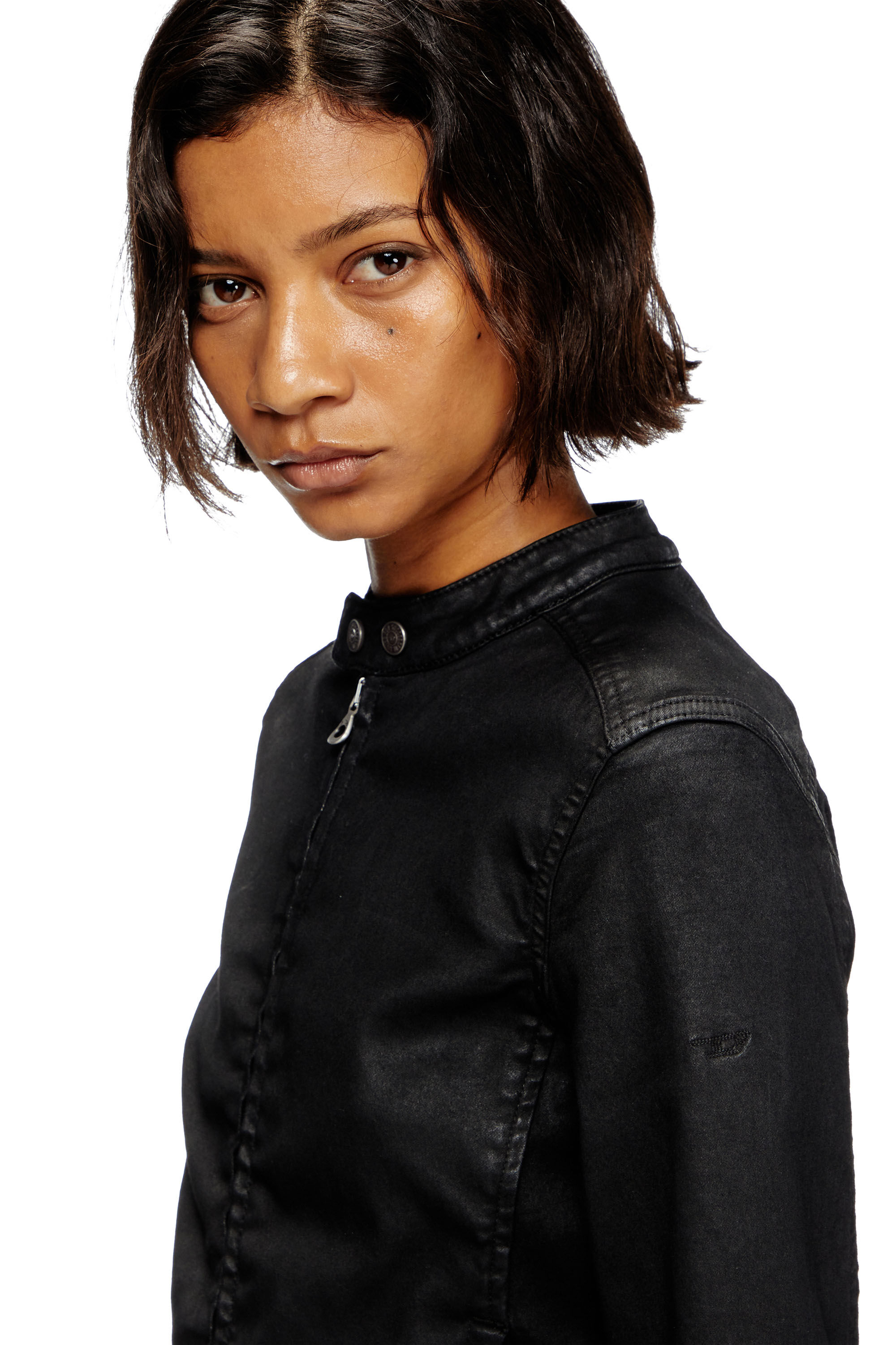 Diesel - DE-MORNIN JOGG, Female's Moto jacket in coated denim in Black - 4