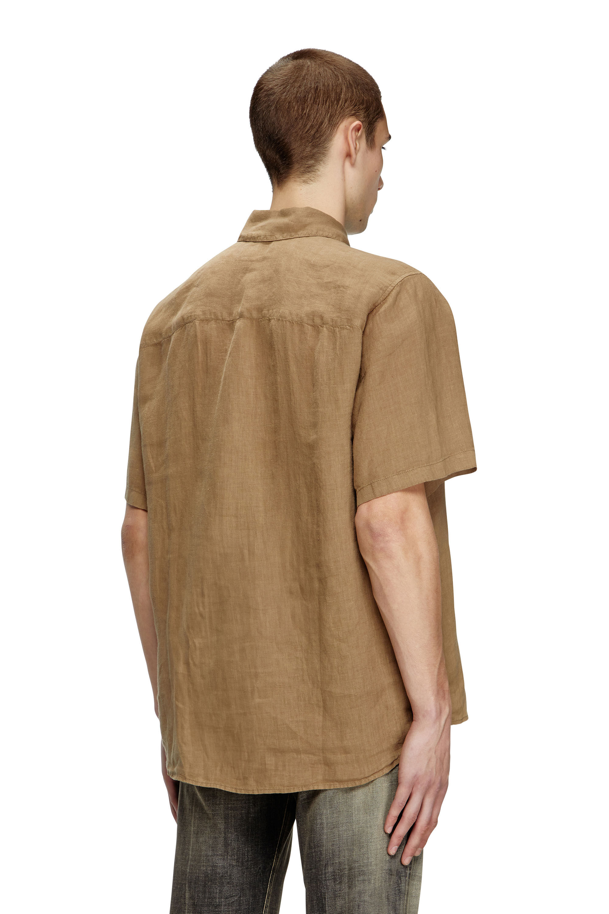 Diesel - S-UCCLE-A, Chemise en lin à manches courtes avec col à logo Homme in Marron - 4
