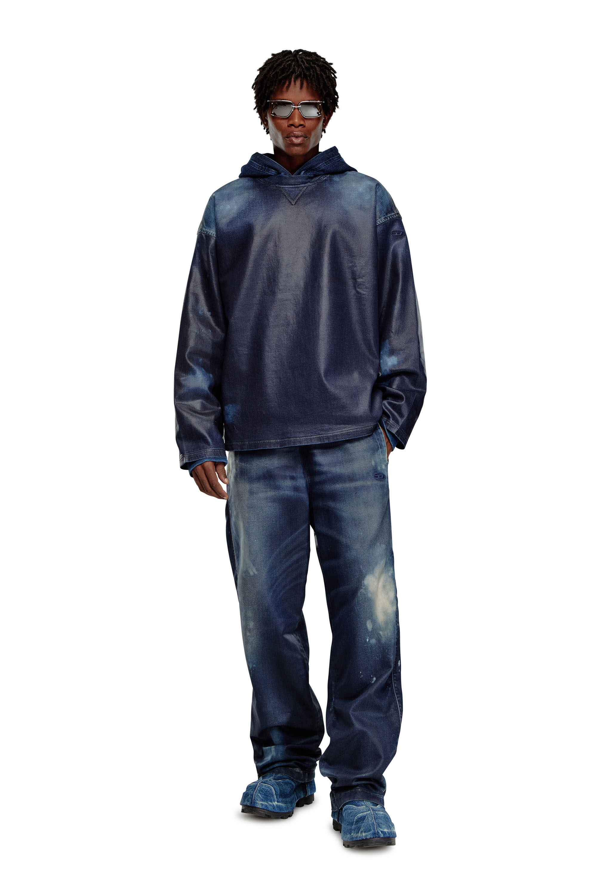 Diesel - D-NLAB-S TRACK, Sweat-shirt en Track Denim enduit Mixte in Bleu - 1