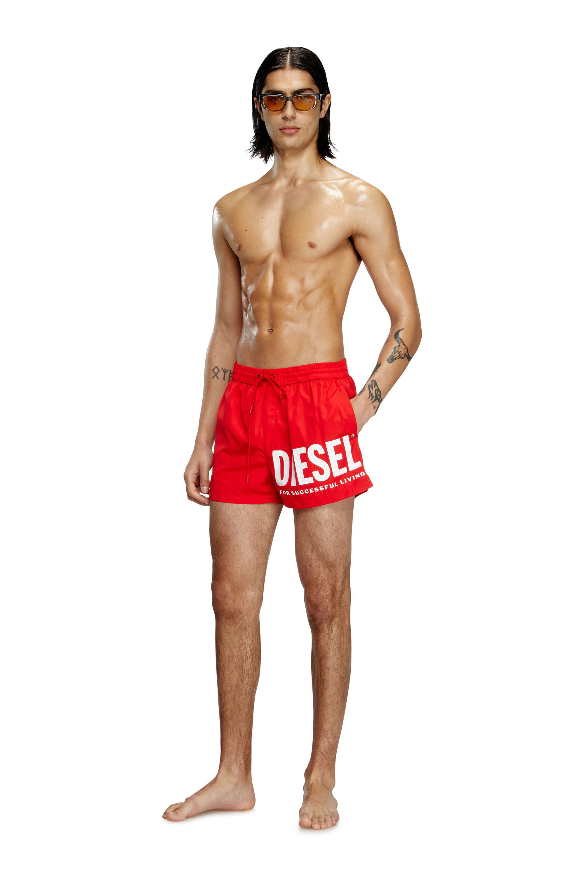Diesel - MARIO-34-D-CORE, Male's Swim shorts with logo print in Red/White - 2