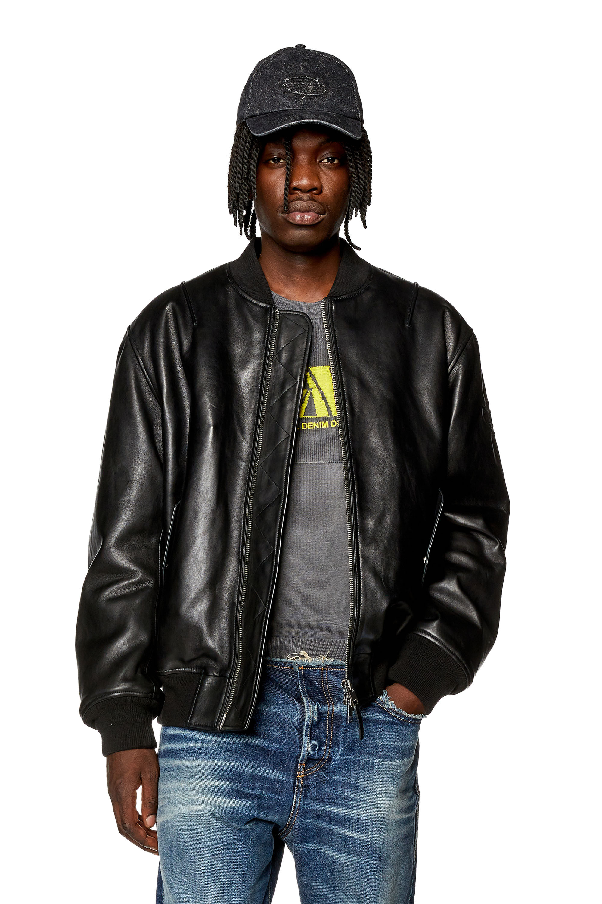 Diesel - L-PRITTS, Male Padded jacket in tumbled leather in Black - Image 3