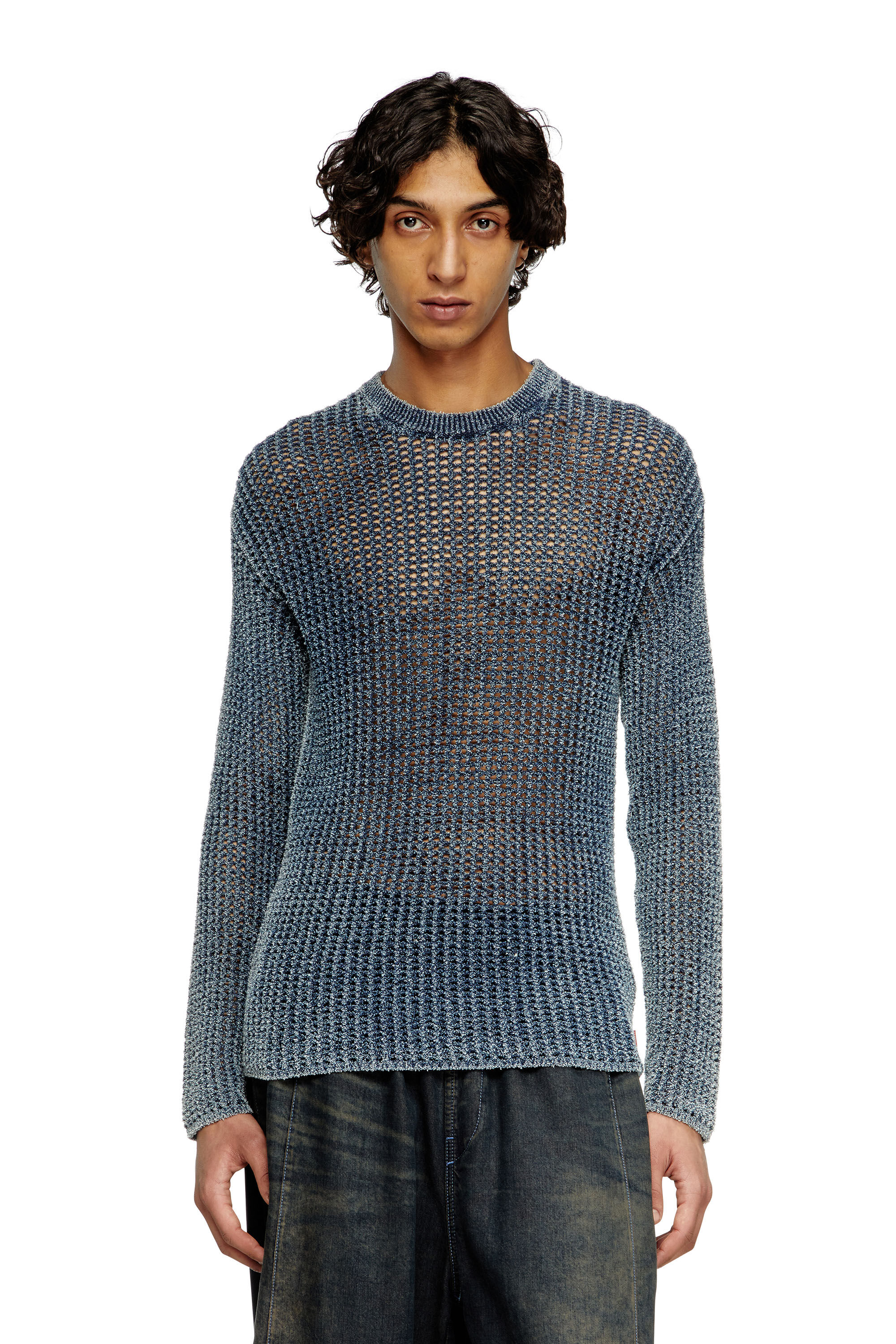 Diesel - K-REDROS, Male's Mesh-knit jumper in denim yarn in Blue - 3