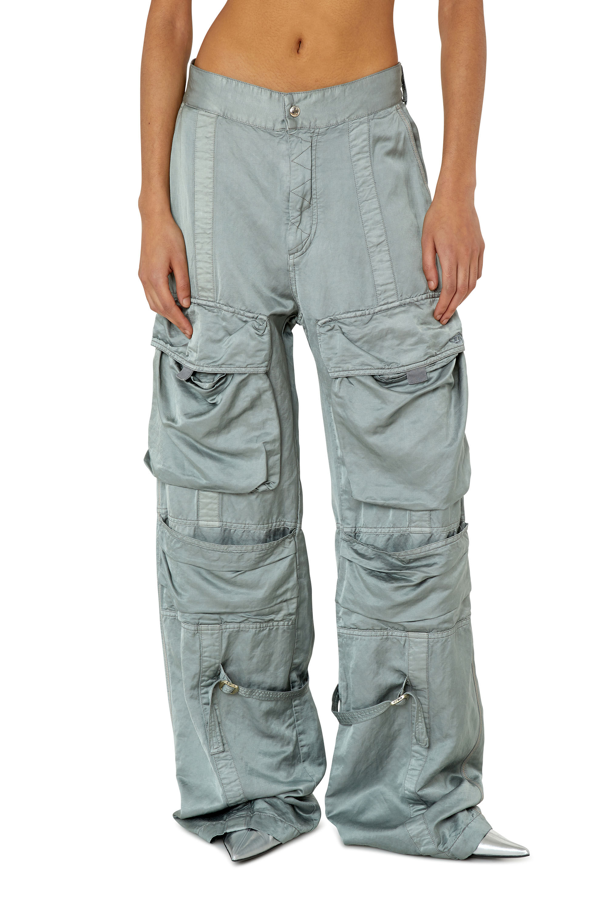 Diesel - P-MOON, Female's Satin pants with multiple pockets in Grey - 3