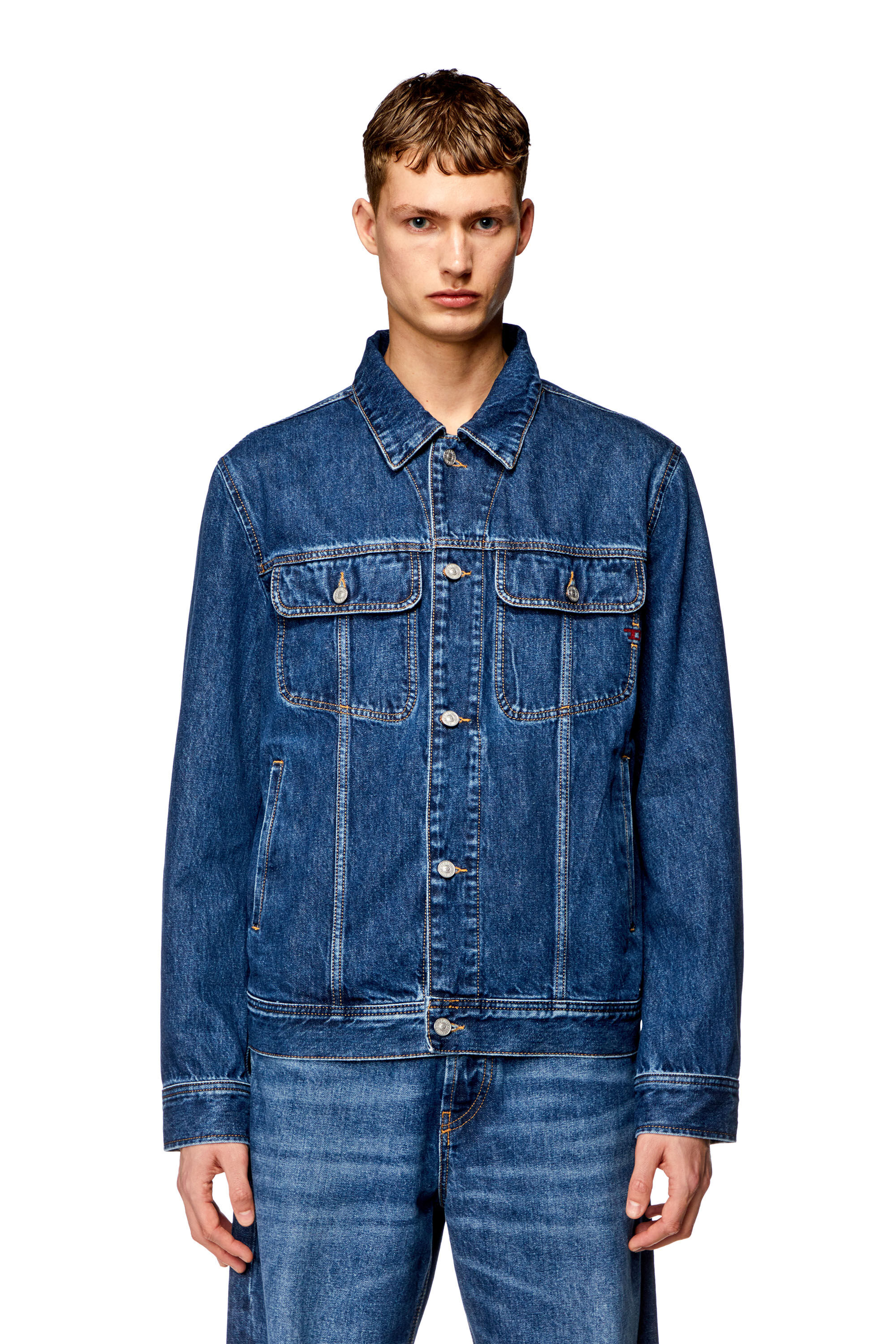 Diesel - D-BARCY, Male's Regular-fit trucker jacket in Medium Blue - 5